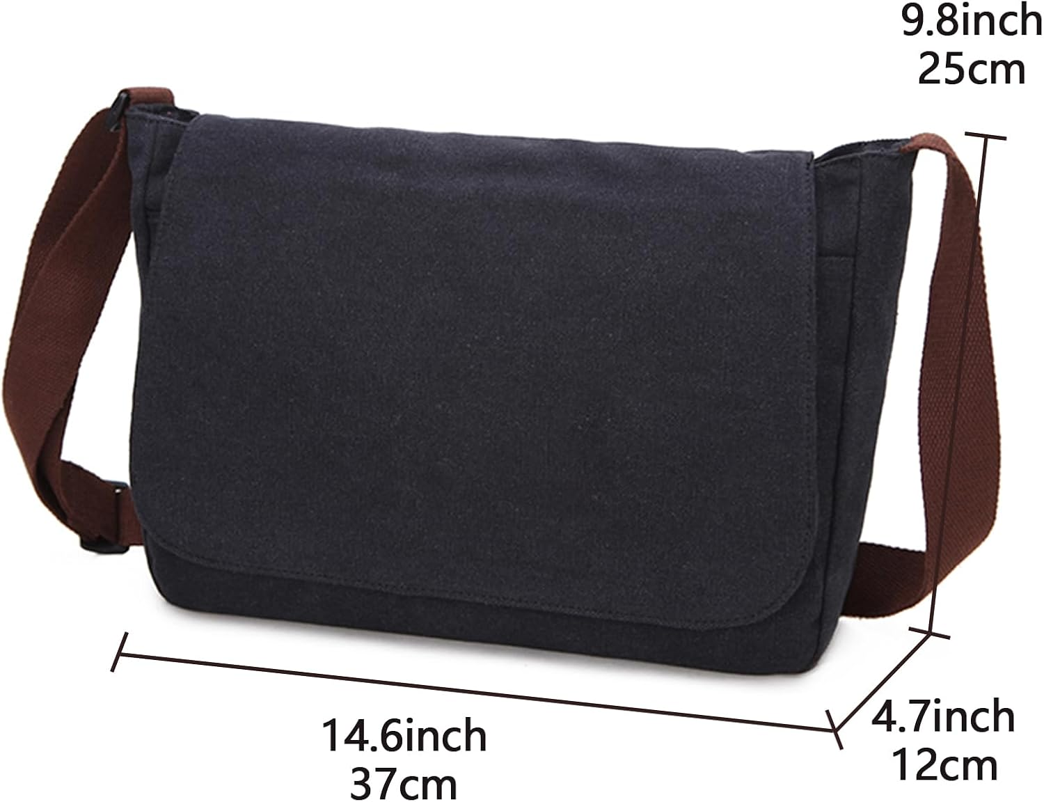 Lizbin Messenger Bag, Classic Vintage Messenger Bags, Canvas Messenger Bag, Shoulder Bag Crossbody Bag, Small Messenger Bag for Men Women, Crossbody Shoulder Bag Casual Work Bag (Black) image number 6