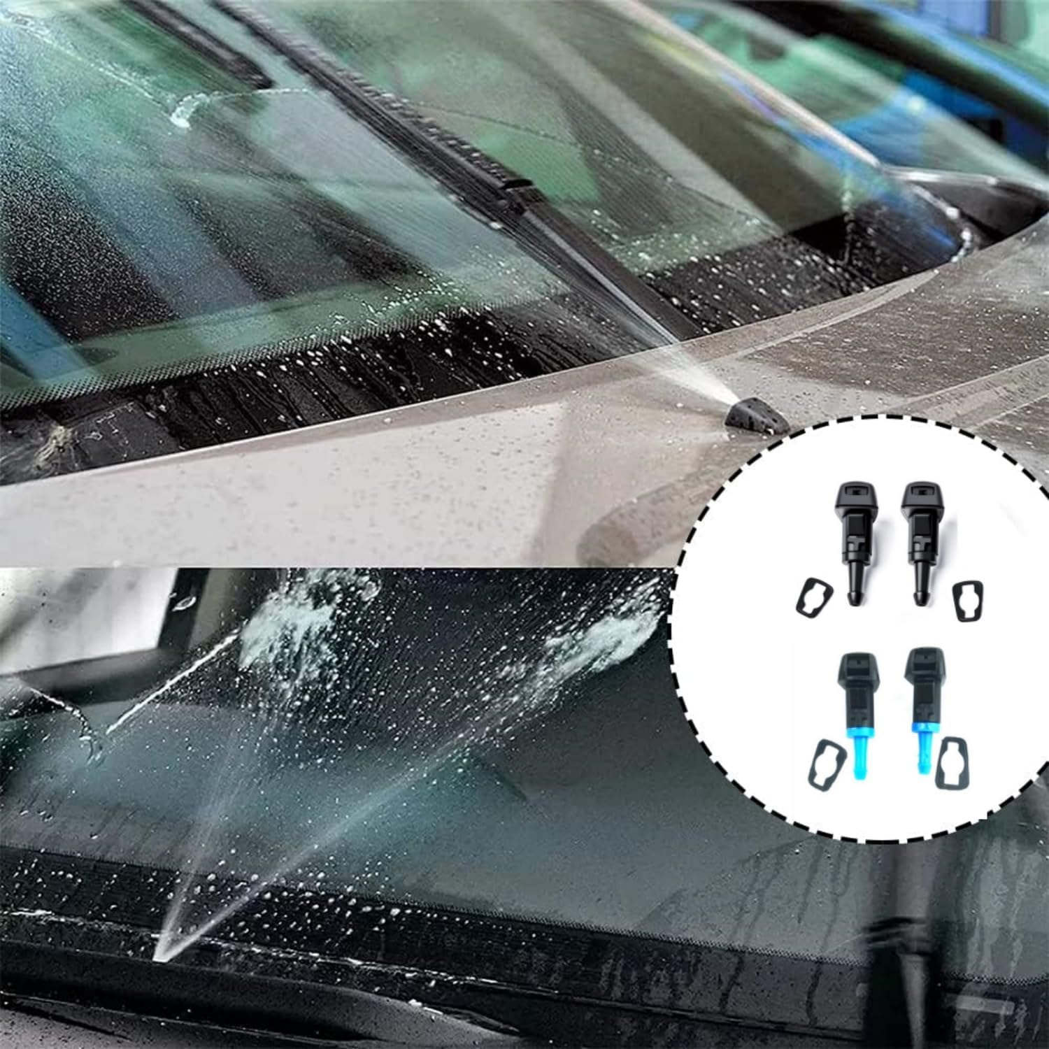 2Pcs Car Front Windshield Wiper Washer Nozzles,Water Jet Wiper Sprinkler for Jeep Patriot Kompass MK1 2008-2016 (Blue) - Blue image number 6