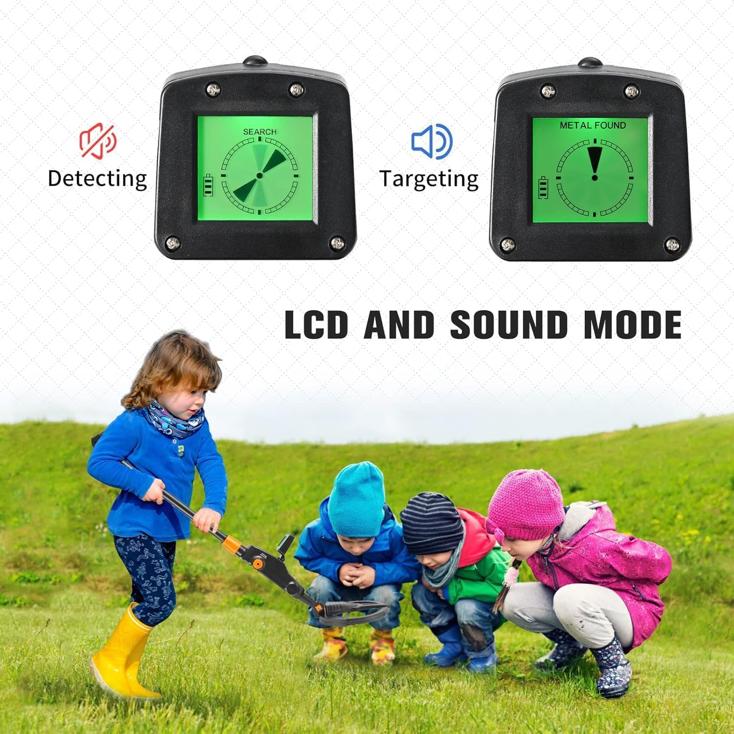 Metal Detector Kids, Waterproof Kids Metal Detector with LED Display & Sound Indication, Metal Detector with Rake, Shovel and Bags for Kids or Beginners to Treasure Seeking Gold Digger image number 2