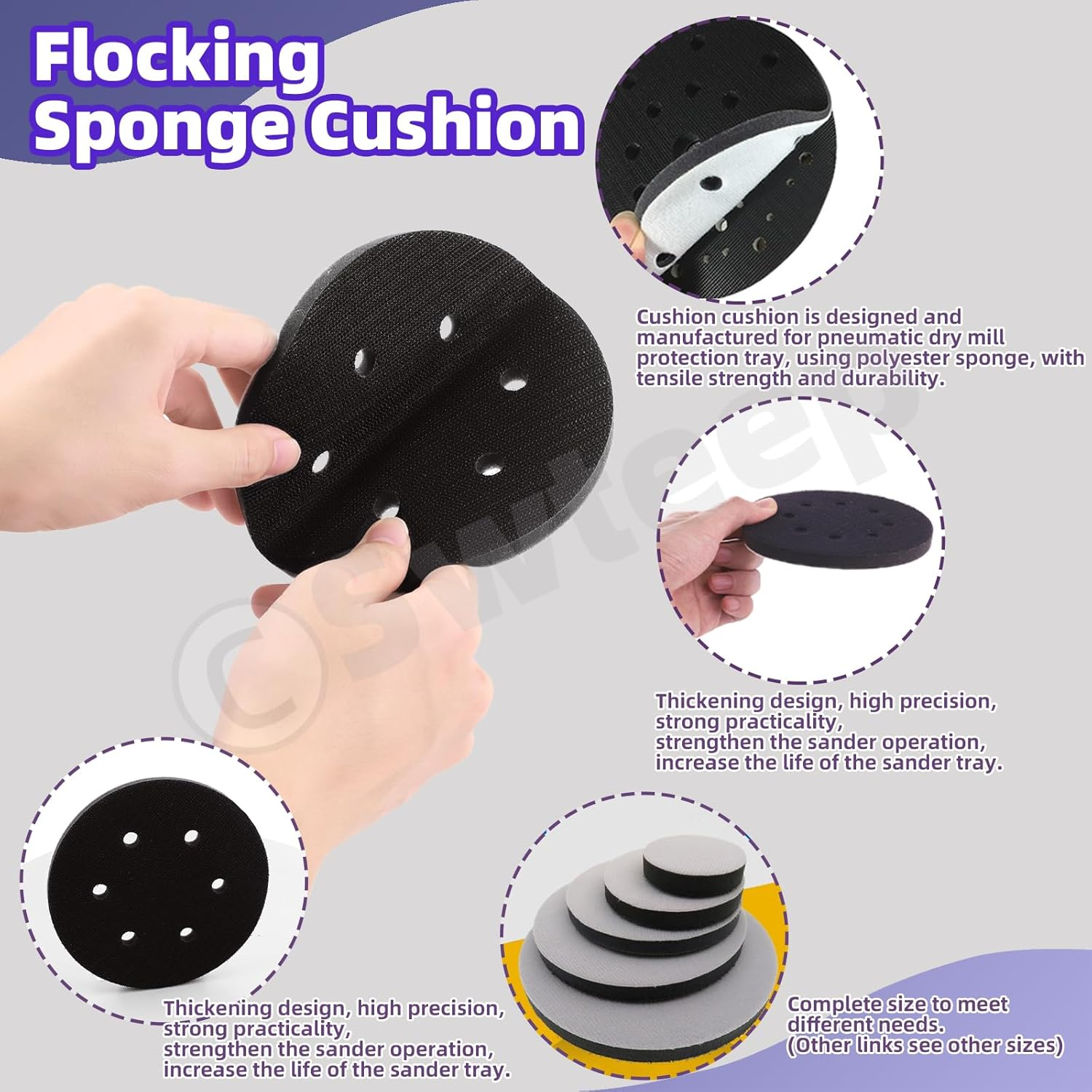 Swpeet 5Pcs 3-Inch No Hole Hook and Loop Soft Polyester Sponge Density Interface Buffer Pad, Automobile Metal Polishing Backing Polisher Cushion Drill Sand Buffer Pads for Home Decoration Crafting image number 1