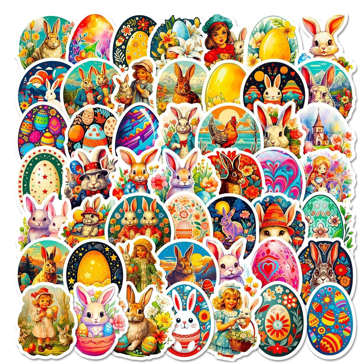 Easter Bunny Stickers, 50Pcs Easter Eggs Stickers, Waterproof Easter Sticker, Easter Basket Stuffers for Kids, Stickers for Water Bottles, Skateboard Stickers image number 4