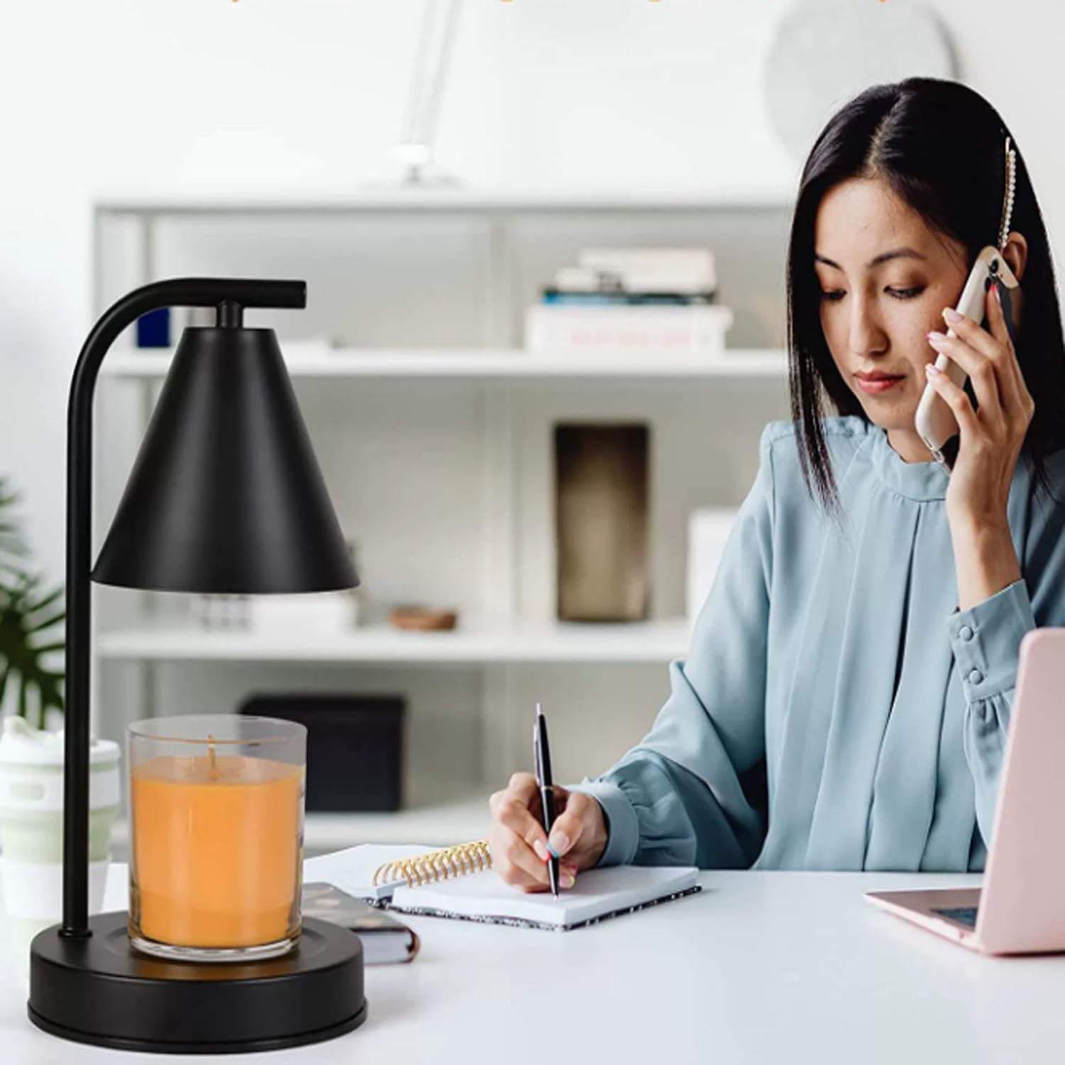 Black Flameless Candle Warmer for Large/Small Jar Candles &ndash; Adjustable Timer & Dimmable Bedside Lamp with 2 Bulbs, Electric Wax Melt Warmer for Home Fragrance & Ambience image number 4