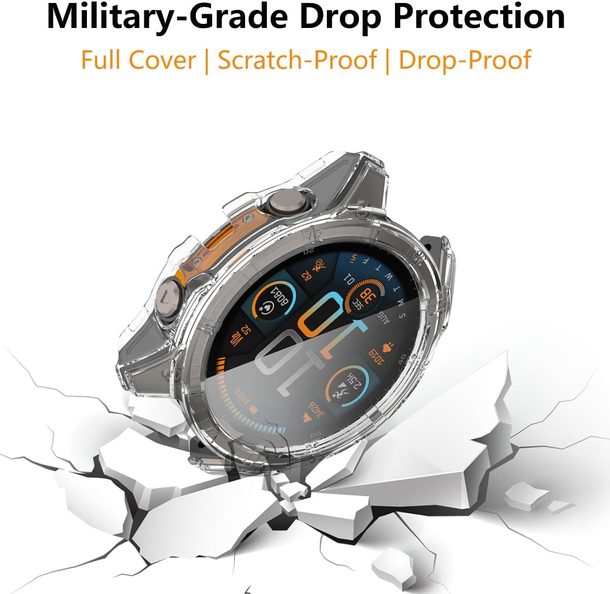 HOMTERN Case for Garmin Fenix 8 47MM AMOLED or Solar Sapphire,Crystal Clear Hard PC Case with Tempered Glass Film Full Covered Shockproof Scratch-Proof Screen Protector Cases (47Mm Solar)