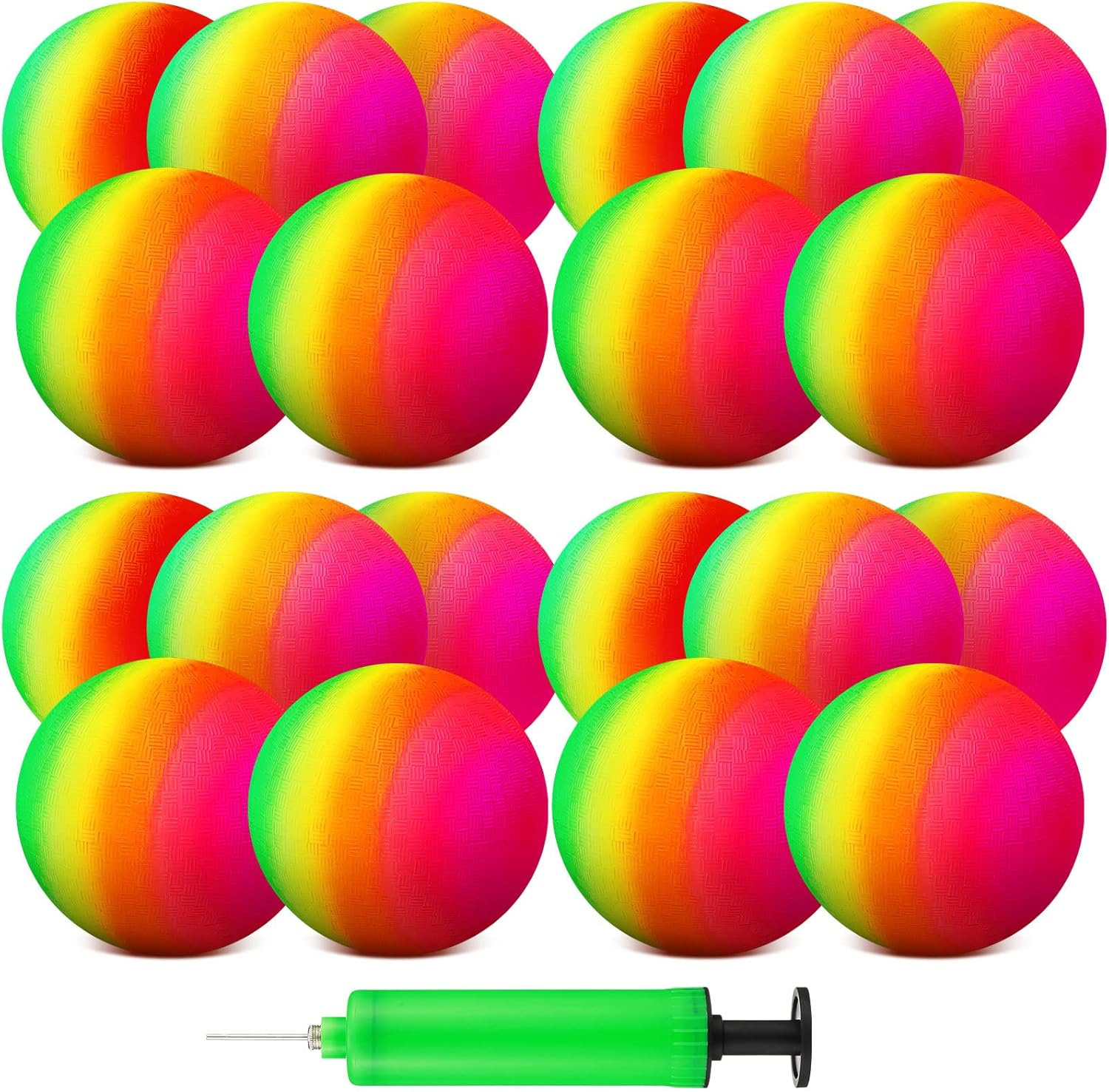 12 Pack Rainbow Playground Balls Kickballs Dodgeball 8.5 Inch Rainbow Kick Balls Inflatable Hand Ball Bouncy Balls Handball Dodge Ball with Hand Pump for Indoor Outdoor Schoolyard