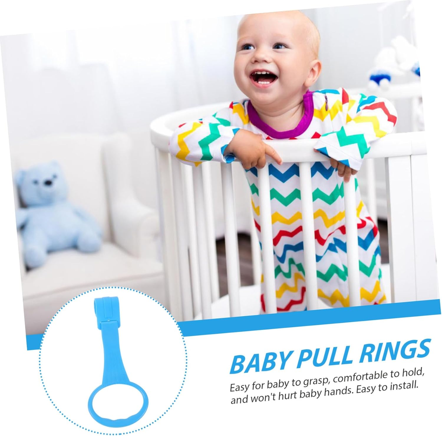 4Pcs Baby Crib Pull Rings for Infants Colorful Hand Pull Rings for Toddler Standing Assistance for Nursery Use and Learning Balance image number 4