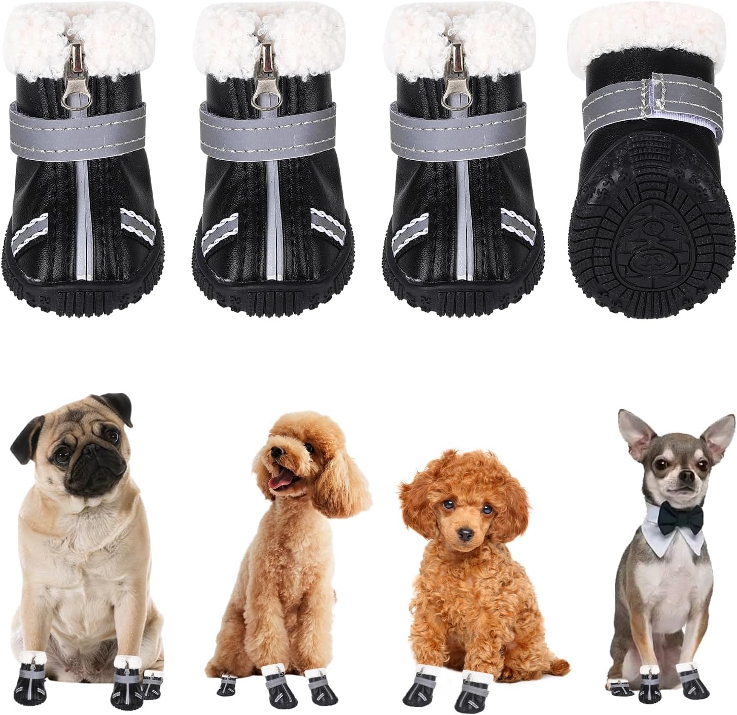 Waterproof Dog Boots, Fleece Shoes with Reflective Straps Winter Dog Paw Protector Warm Booties for Injured Paws Anti-Slip Walking Boots Outdoor for Small, Medium Dogs, Puppy (L) image number 1