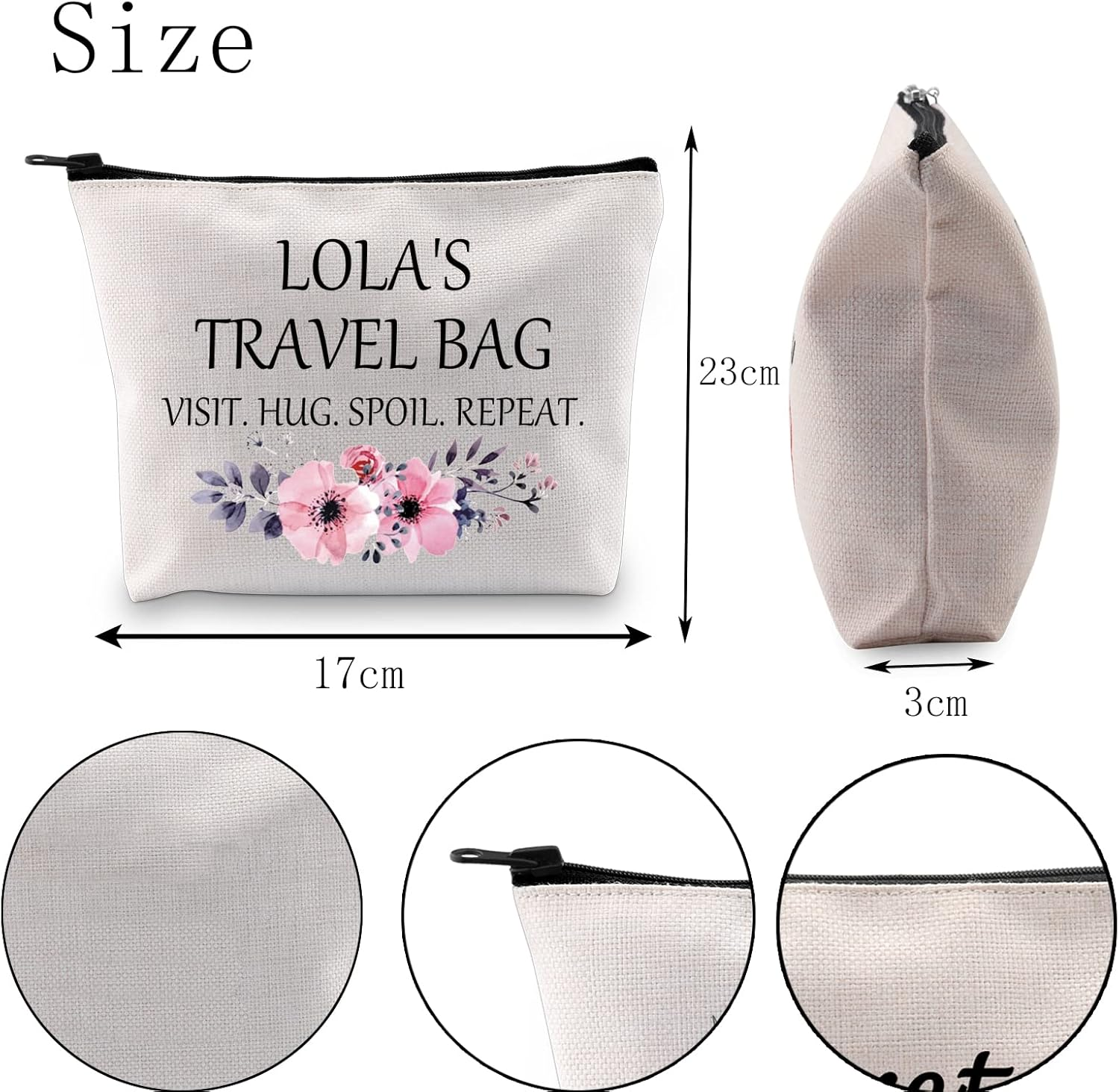 POFULL Lola Gift Best Lola Gift Lola Birthday Gift Lola&rsquo;S Travel Bag Visit Hug Spoil Repeat Travel Cosmetic Pouch, Lola&rsquo;S Travel Bag image number 2