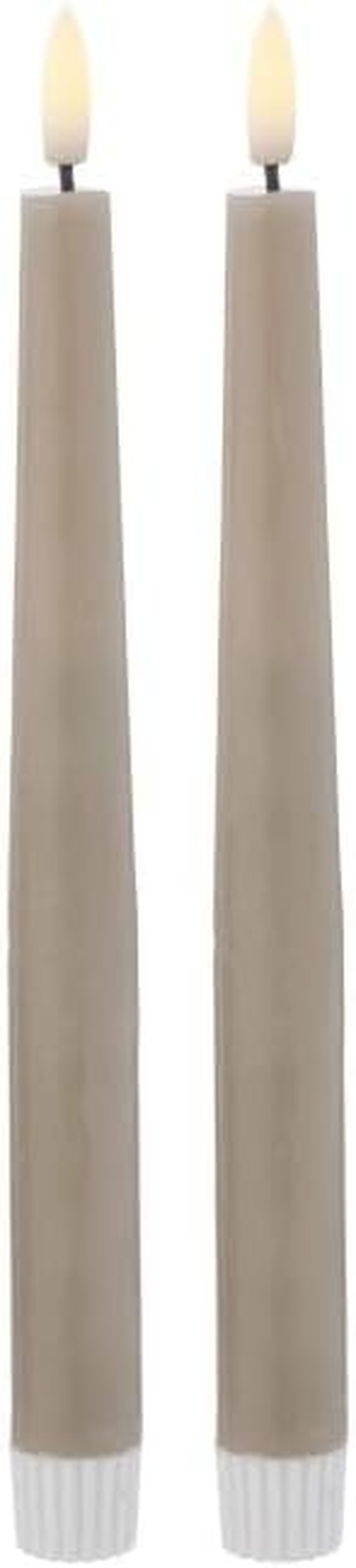 Amalfi Hughe LED Flickering Taper Candle 2Pcs Set &ndash; Rustic Taupe Flameless Paraffin Wax Candles with Realistic Glow, 24Cm Decorative Lighting for Home D&eacute;cor