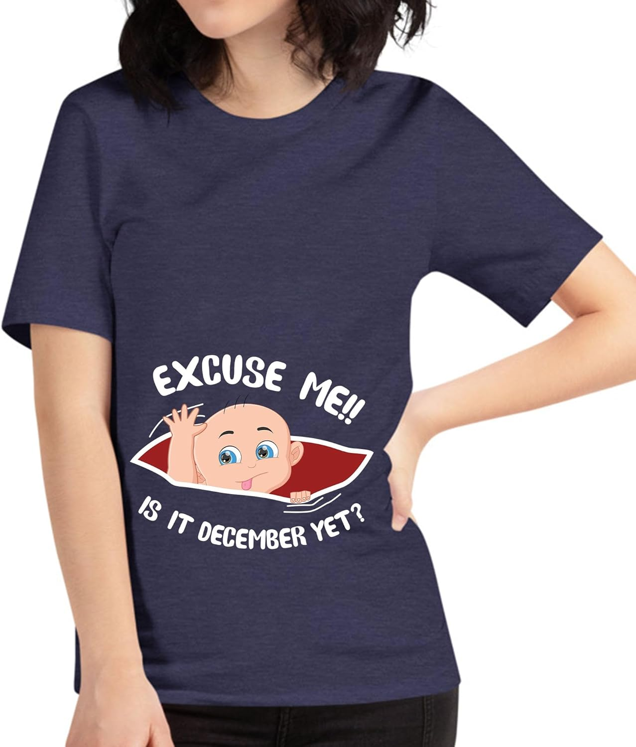 Personalized Month Womens Excuse Me Is It December yet Cute Baby Girl Funny Pregnancy T-Shirt image number 5