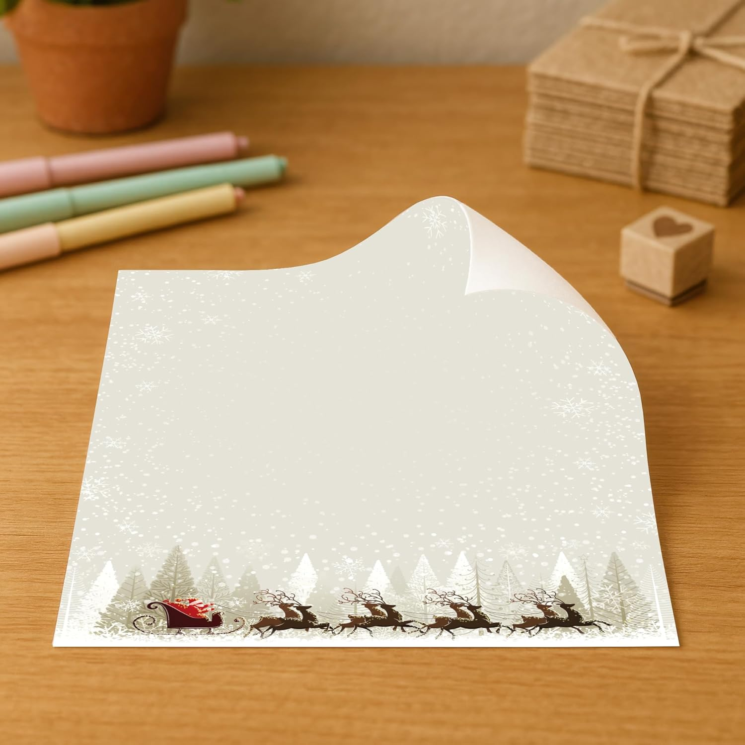 Santa & Reindeer Christmas Paper - 80 Sheets - Elegant Holiday Writing Paper for Seasonal Letters & Party Invitations - 8.5 X 11 - for Inkjet & Laser Printers image number 1