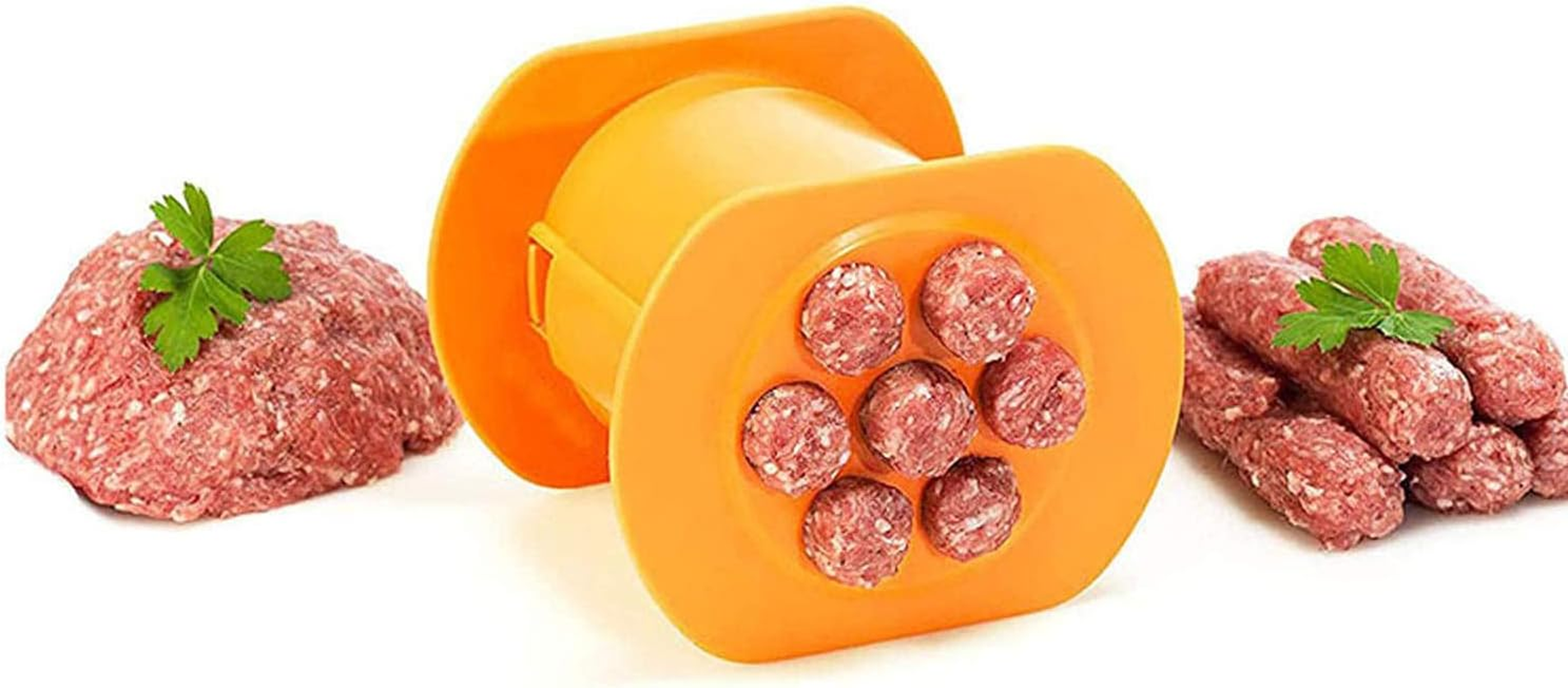 NIWWIN One Press Cevapcici Maker Hot Dog Maker Manual Sausage Maker with 7 Holes, DIY Homemade Meat Strip Squeezer, Making Delicious Stuffed Meat Filler Molds Kit Barbecue Grill Accessories (Orange) image number 1