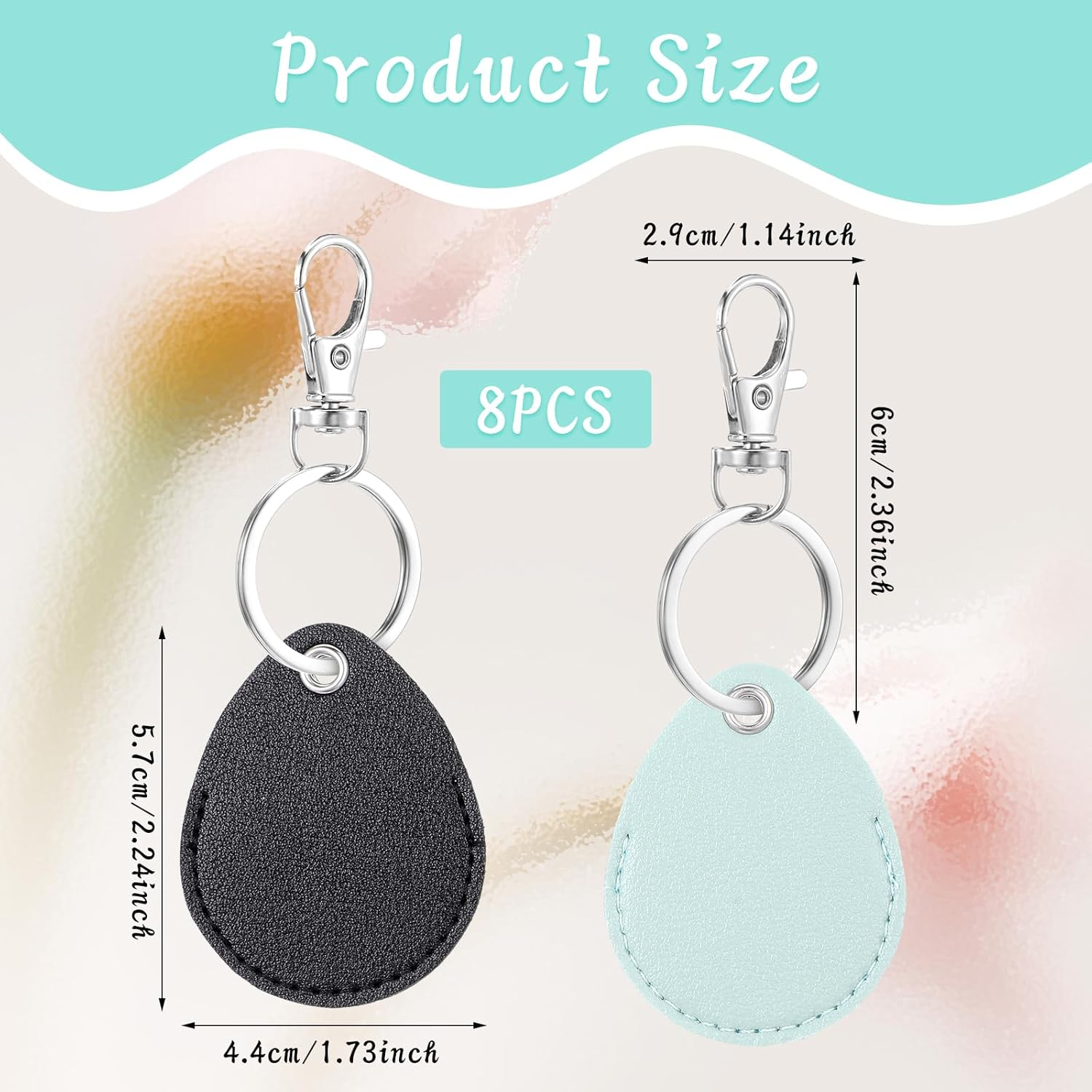 Key Fob Holder Leather, 8Pcs Drop Shaped Keychain Holder with Metal Rings, Colorful PU Keyring for Keys ID Key Cards image number 3