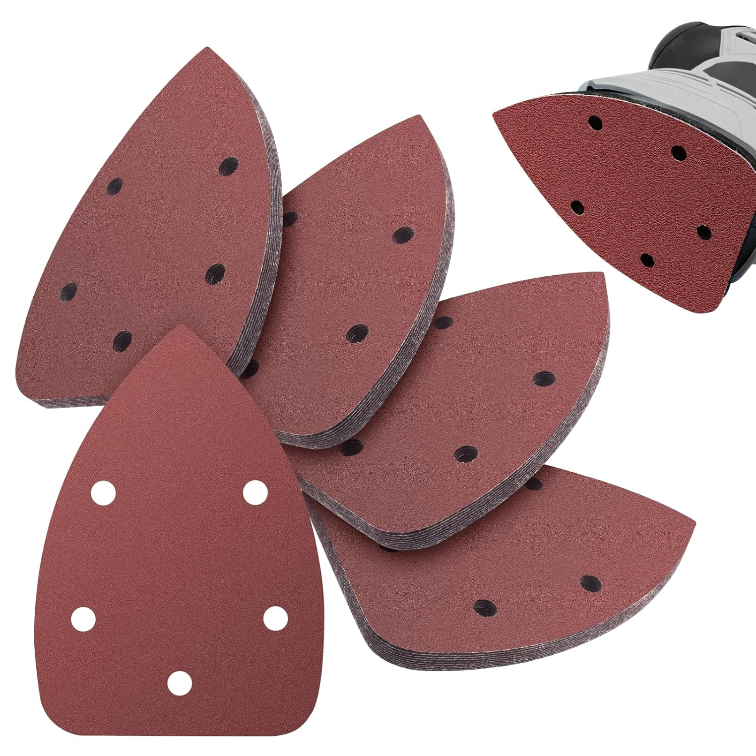 LOLOLE 50PCS Mouse Detail Sander Sandpaper, 40 Grit Aluminum Oxide Triangle Sanding Pads, 5 Holes, Compatible with Metal, Wood, Rubber, Artificial Stone, Glass, Leather, Other Materials image number 1