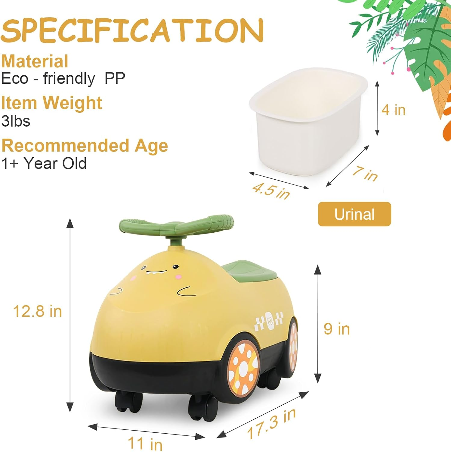 Potty Seat for Kids &ndash; Portable Training Potty Seat Chair for Toddlers & Baby Boys, Non-Slip Baby Potty Training Toilet with Urinal, Easy to Clean & Carry &ndash; Kids Potty Training Seat (Yellow) image number 1