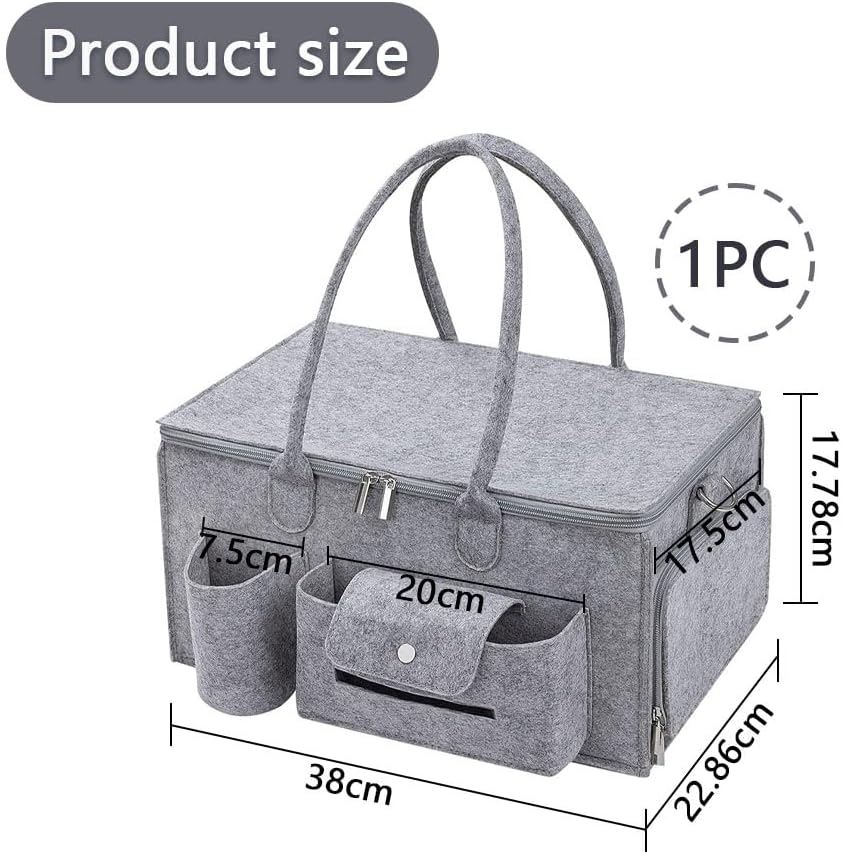 Baby Diaper Caddy Organizer with Lid, Large Portable Nursery Storage Basket for Changing Table, Car & Travel, Collapsible Diaper Organizer with Handles & Dividers &ndash; Light Gray