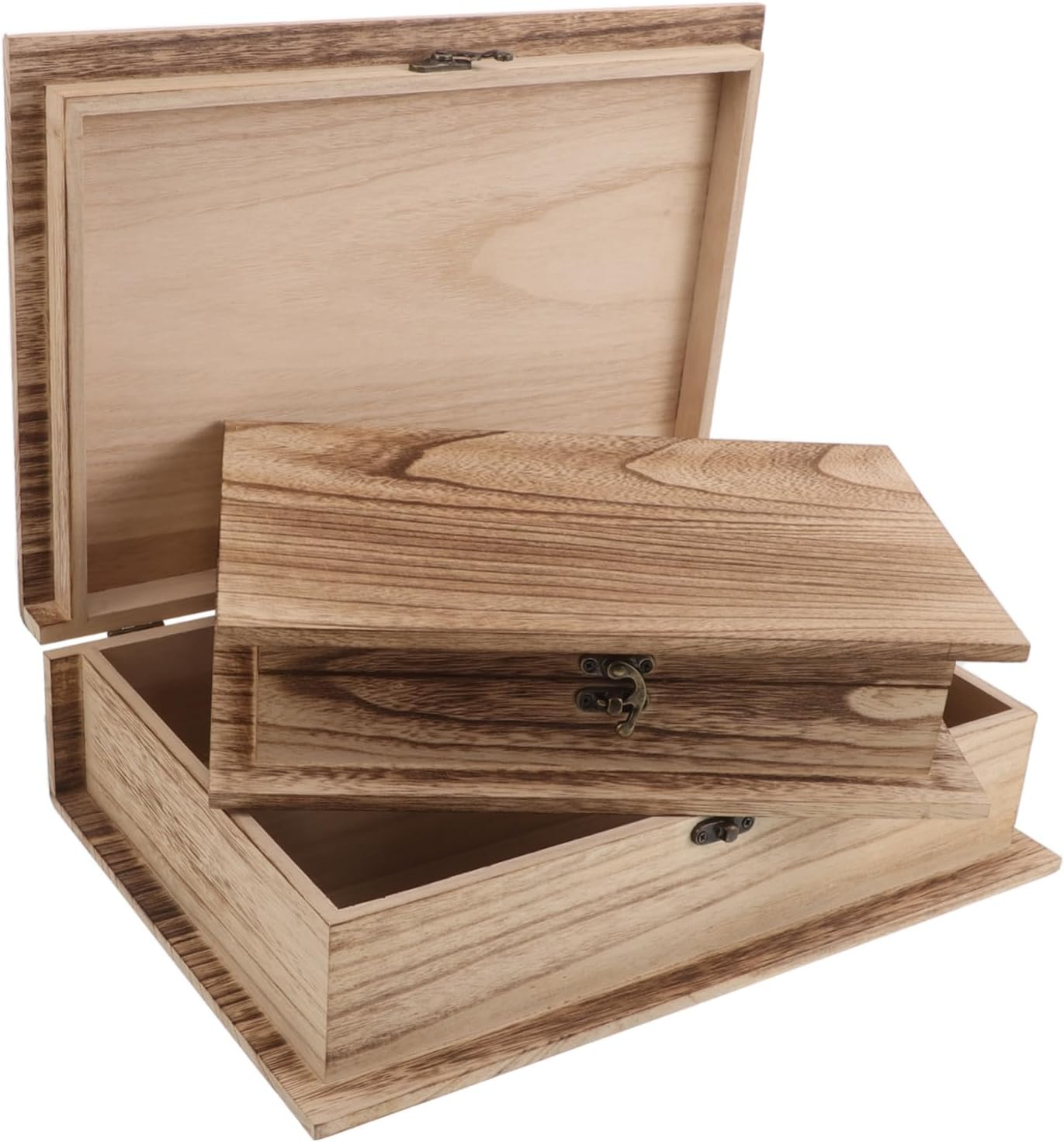 2Pcs Wooden Keepsake Box Decorative Flip Lid Jewelry and Trinket Organizer Natural Finish for Storing Books Cards and Valuables image number 2