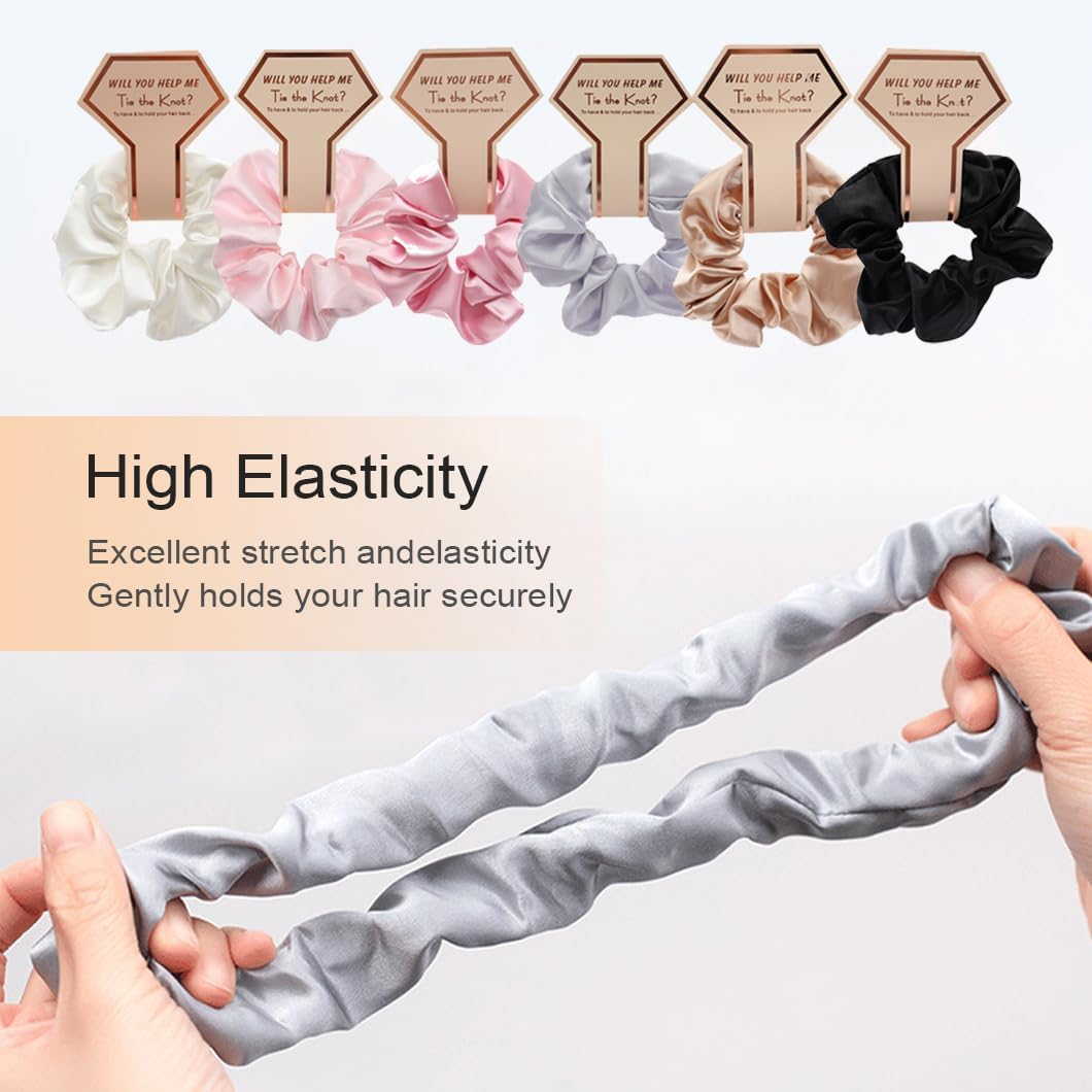 Youery Pack of 6 Scrunchies, Bridesmaids Hair Bobbles, Premium Satin Hair Bobbles, Soft Elastic Hair Bands, Ponytail Holders for Girls, Women, Brides, Bridesmaids image number 4