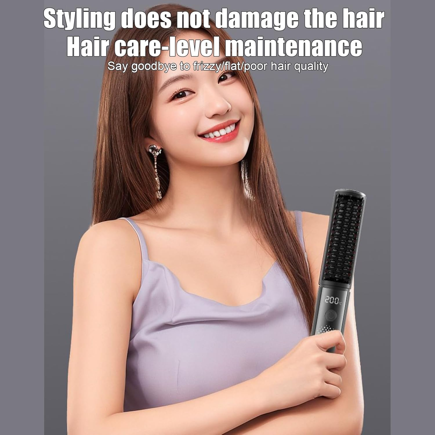 Straightening Brush, 320G Fast Heating Hair Straightener Brush, Titanium Coating 4 Temp Settings, Ionic Smoothing Technology, Portable Straightening Comb, Anti-Frizz Conditioner Tool