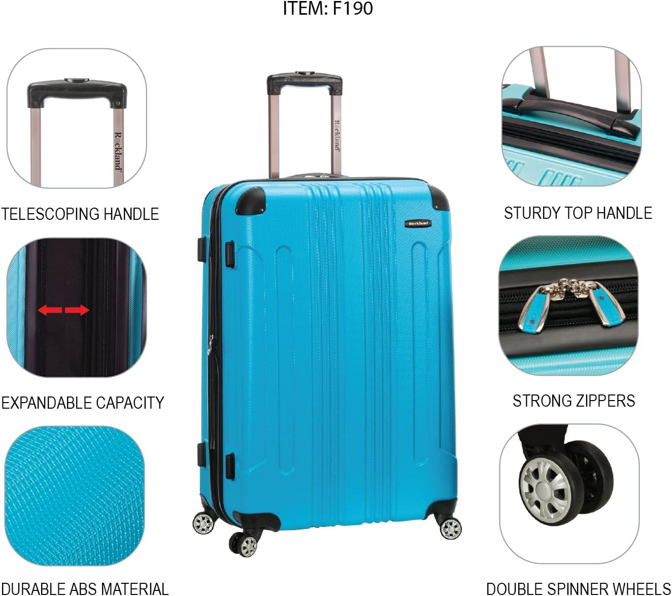 Rockland Hardside Expandable Luggage with Spinner Wheels, Multicolor, Blue, 28-24-20-Inch, London Hardside Expandable Luggage with Spinner Wheels - Blue image number 4