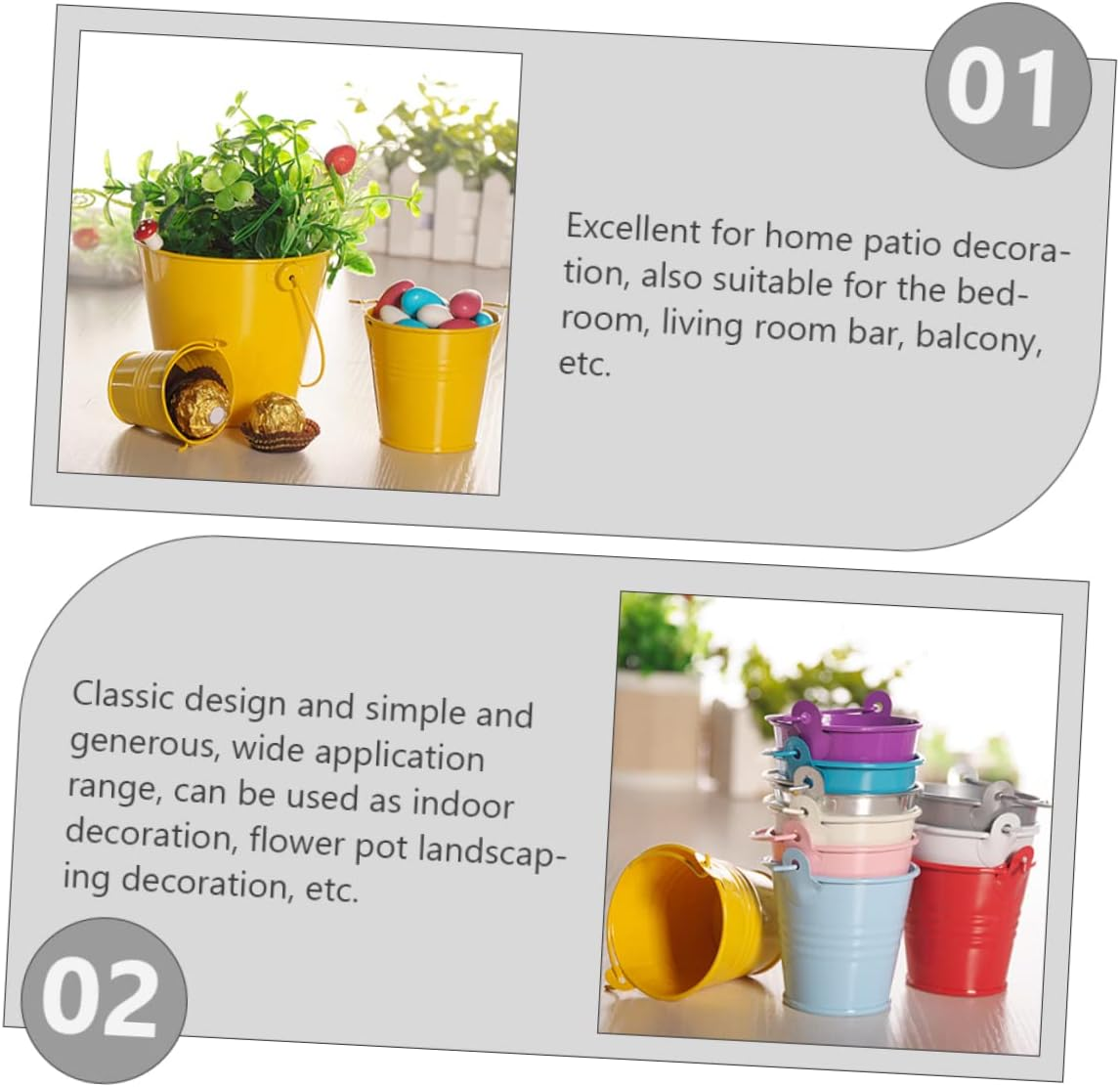 Outanaya 2Pcs Tinplate Flower Buckets for Garden Decoration Vintage Style Planter Containers for Indoor and Outdoor Use for Flower Arrangements and Home Storage image number 1