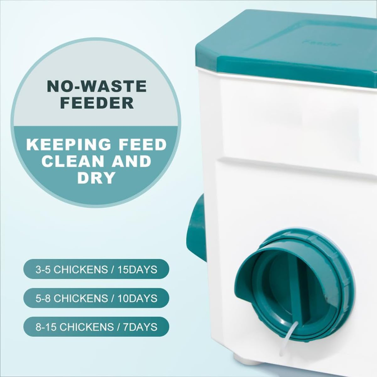 CLOUDSEASON Large Capacity Chicken Feeder and Waterer Set 12KG Auto Chicken Feeders and 11L Poultry Waterers Outdoor Chicken Water Feeder with Detachable Legs & Rain Hood (Green-12Kg+11L Set) image number 1