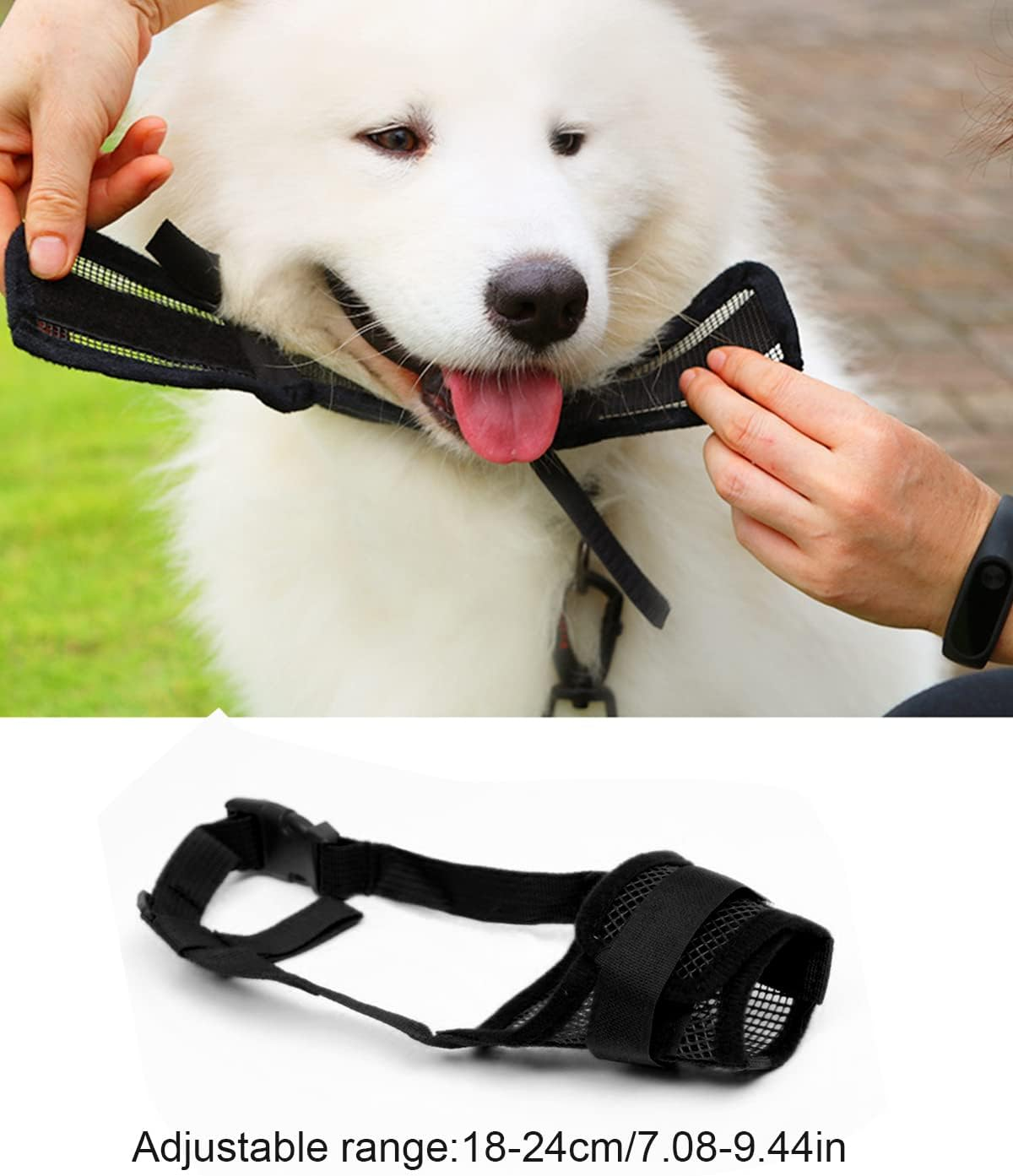 Pack of 2 Nylon Muzzles for Dogs, Breathable, Safe, Quick Fit for Small, Medium Dogs, Breathable Mesh, Prevents Biting, Chewing and Barking (L, Black Yellow) image number 1