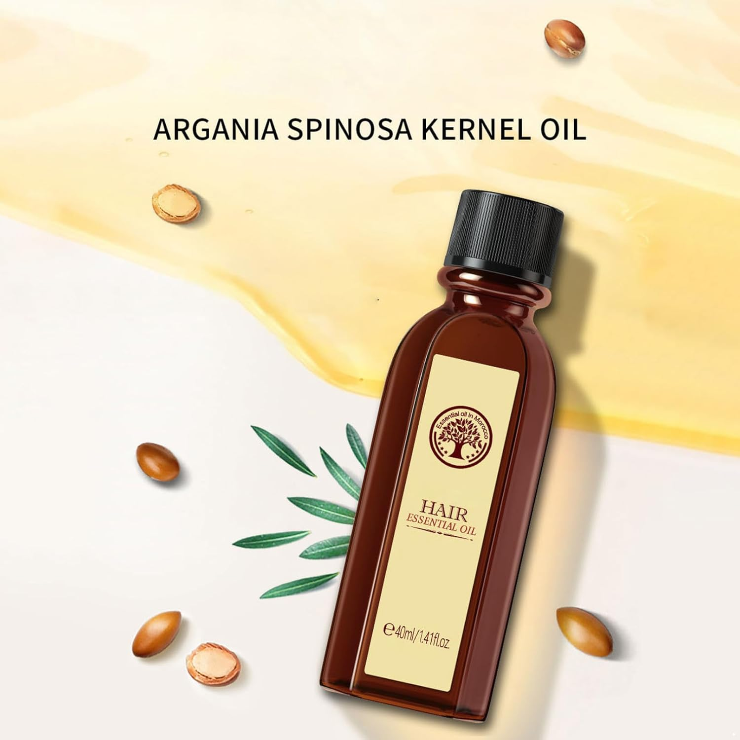 Yizyif Pure Moroccan Argan Hair Oil 40ML Lightweight Non Greasy for Women Men Nourishes Strengthens Repairs Dry Damaged Hair Hydrating Treatment Beige One Size image number 6