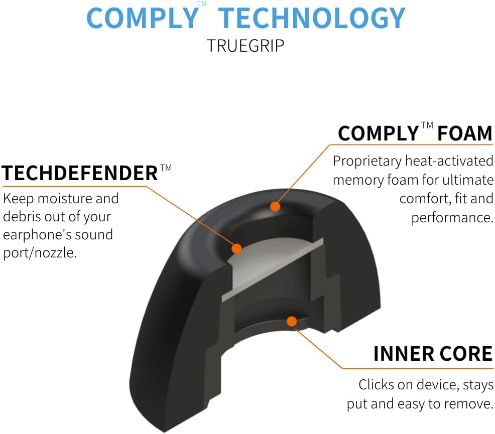 COMPLY Two-210-C Memory Foam Earbud Tips for Samsung Galaxy Buds Pro Earphones, Black (Small, 3 Pairs) image number 4