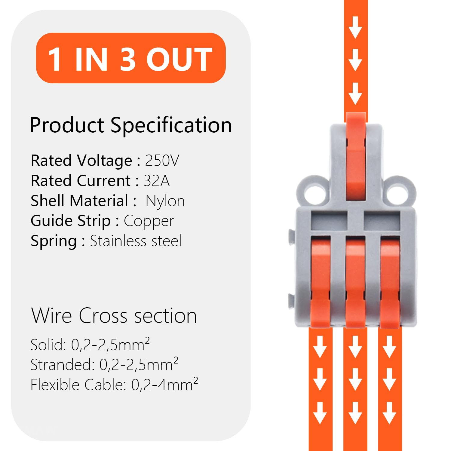XALXMAW 18Pcs Lever Wire Connectors, 1 in 3 Out DIY Mini Splice Compact Quick Electrical Connector, 24-12 AWG