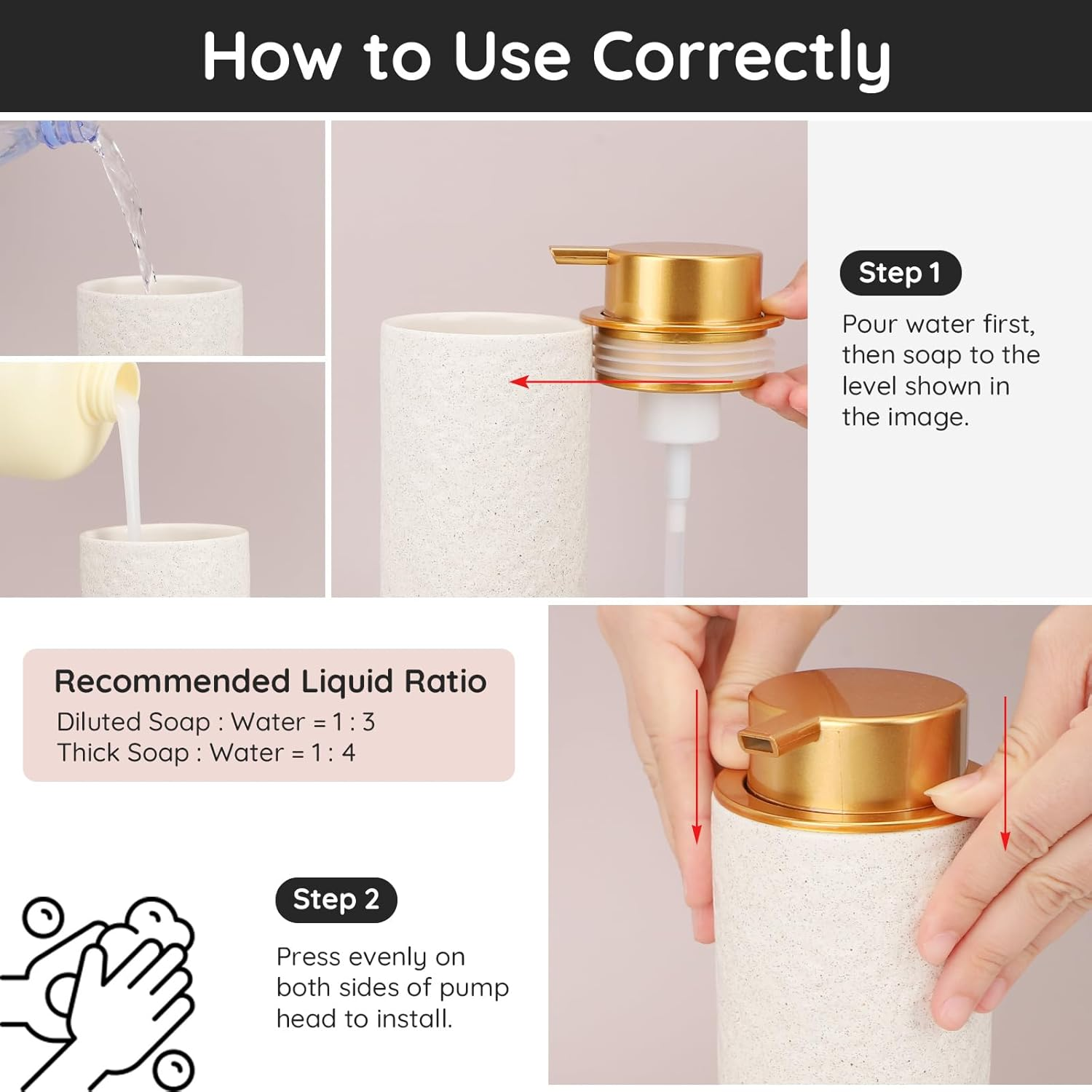 Segbeauty Ceramic Foaming Hand Soap Dispenser, 16.9Oz Refillable Kitchen Bathroom Foam Soap Dispenser, 500Ml Empty Liquid Soap Lotion Dispenser Foaming Pump Bottle for Modern Home Farmhouse Decor