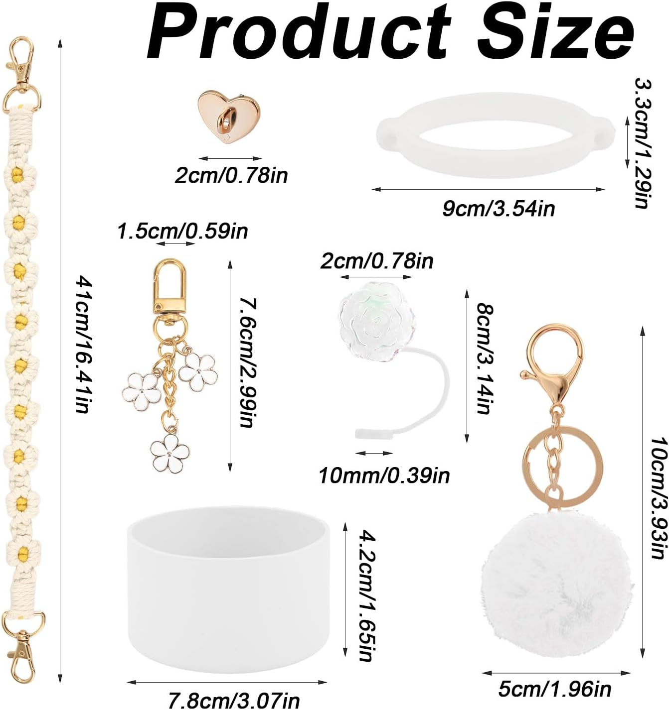 Mug Accessories Set for Stanley, Included Water Bottle Handle Strap Silicone Boot Straw Lid Keychain for Stanley Cup 40Oz 30Oz Tumbler - White image number 2
