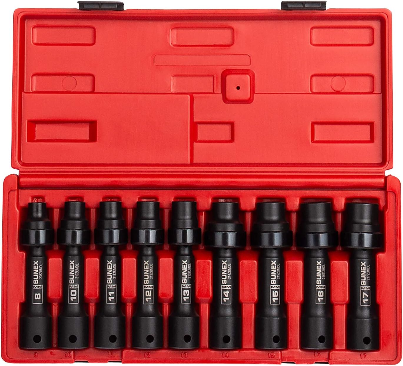SUNEX TOOLS 2695, &frac12; Inch Drive Driveline Limited Clearance Socket Set, 12-Point, 9-Piece, Metric, 8Mm-17Mm, Cr-Mo Steel, Heavy Duty Storage Case image number 4