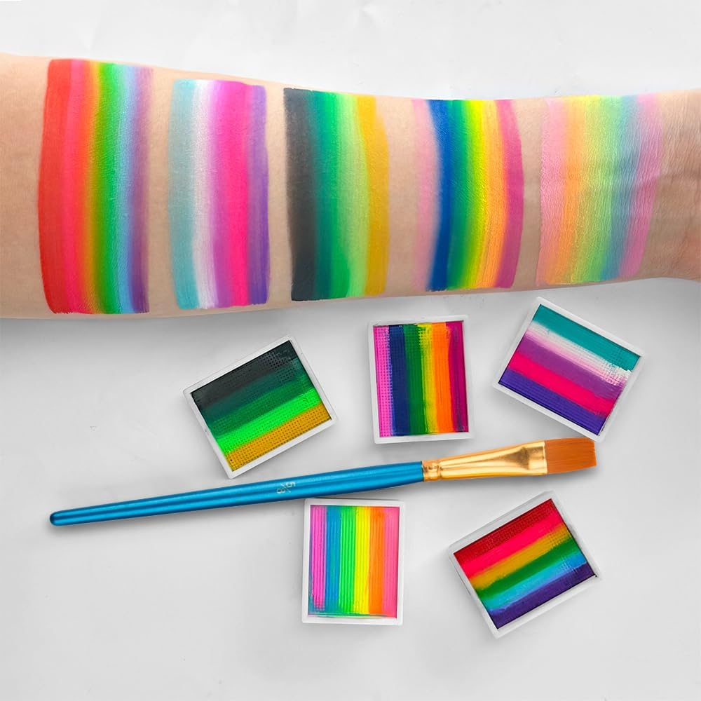 12-Color Water-Based Face Body Paint Set with Brushes, Rainbow Professional Face Painting Kit Body Paint Palette with 1 Painting Brushes, Halloween Makeup Washable Face Paint image number 2