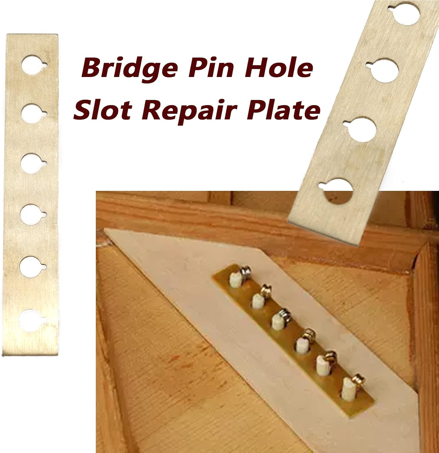 Acoustic Guitar Bridge Pins Slot Aluminum Alloy Repair Plate, Acoustic Guitar Bridge Pin Fixing Repair Plate, Guitar Replacement Parts for Old Bridges image number 3
