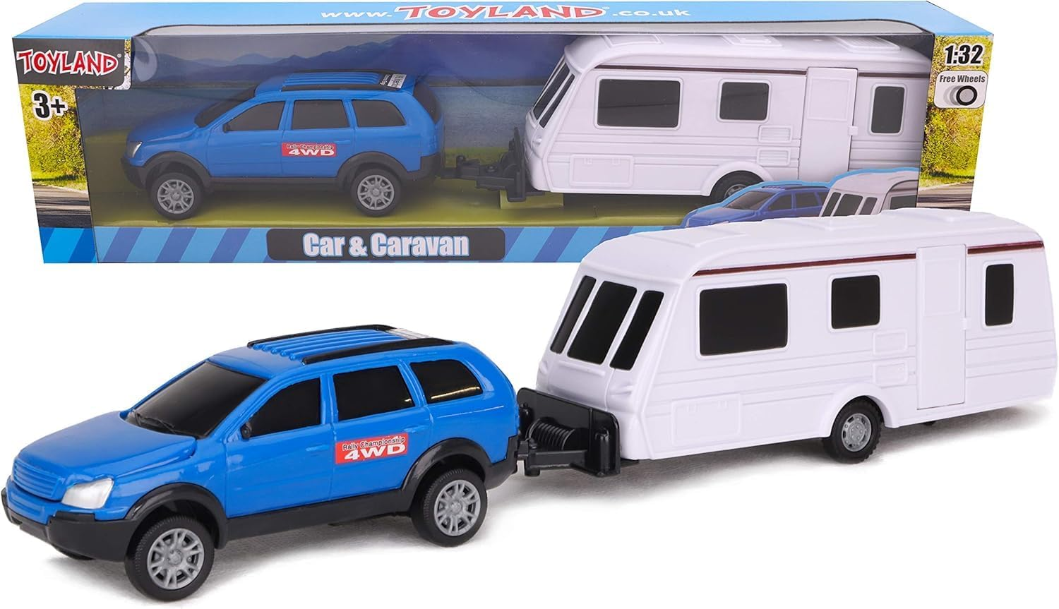 Toyland&reg; Car & Caravan Set Pull along - 1:32 Scale (Blue)