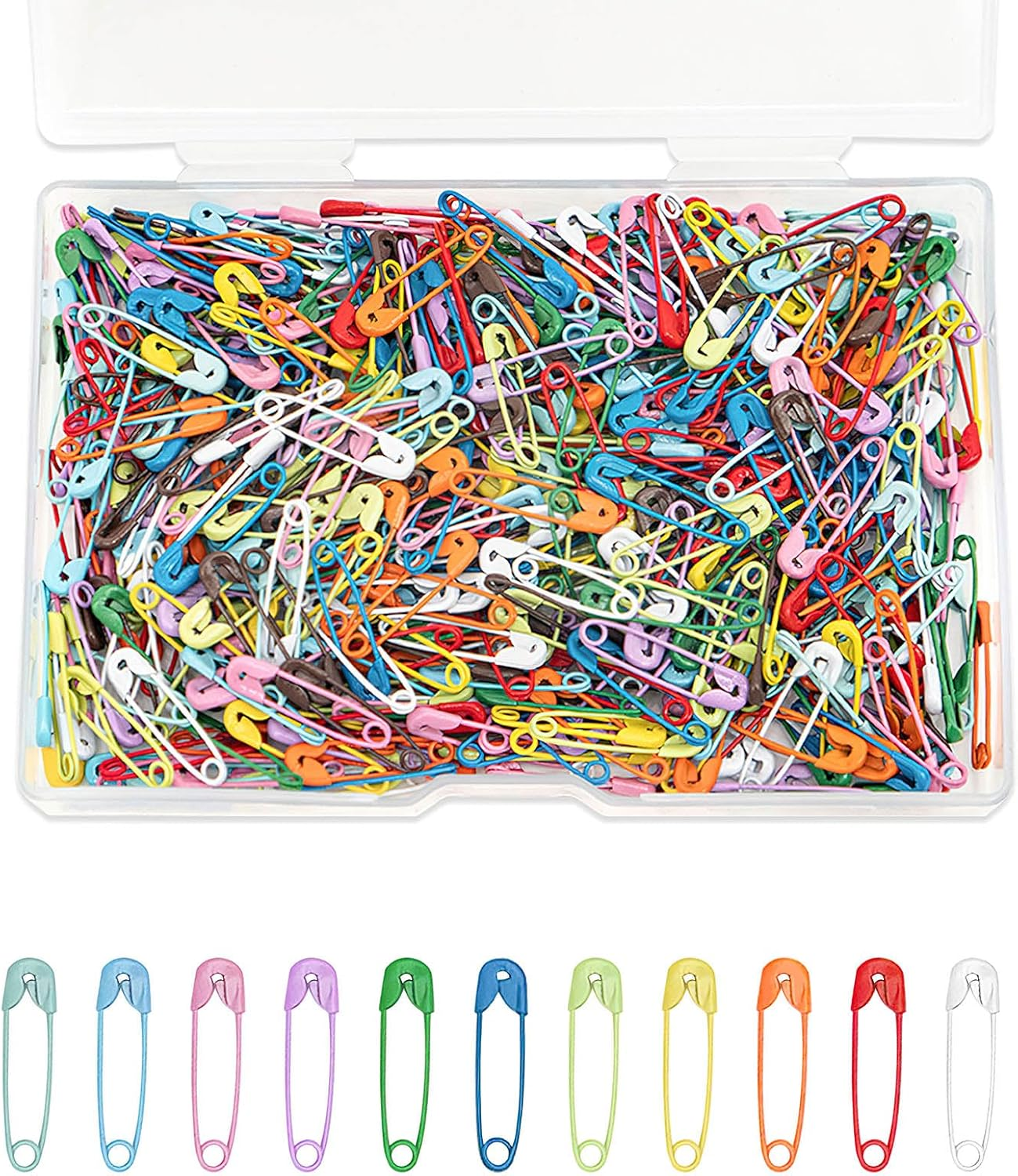 Koceci 500 PCS Small Safety Pins, Colorful Safety Pins with Storage Box Metal Knitting Stitch Markers, Tiny Safety Pins for Clothes, Name Tags, Crafting (500)