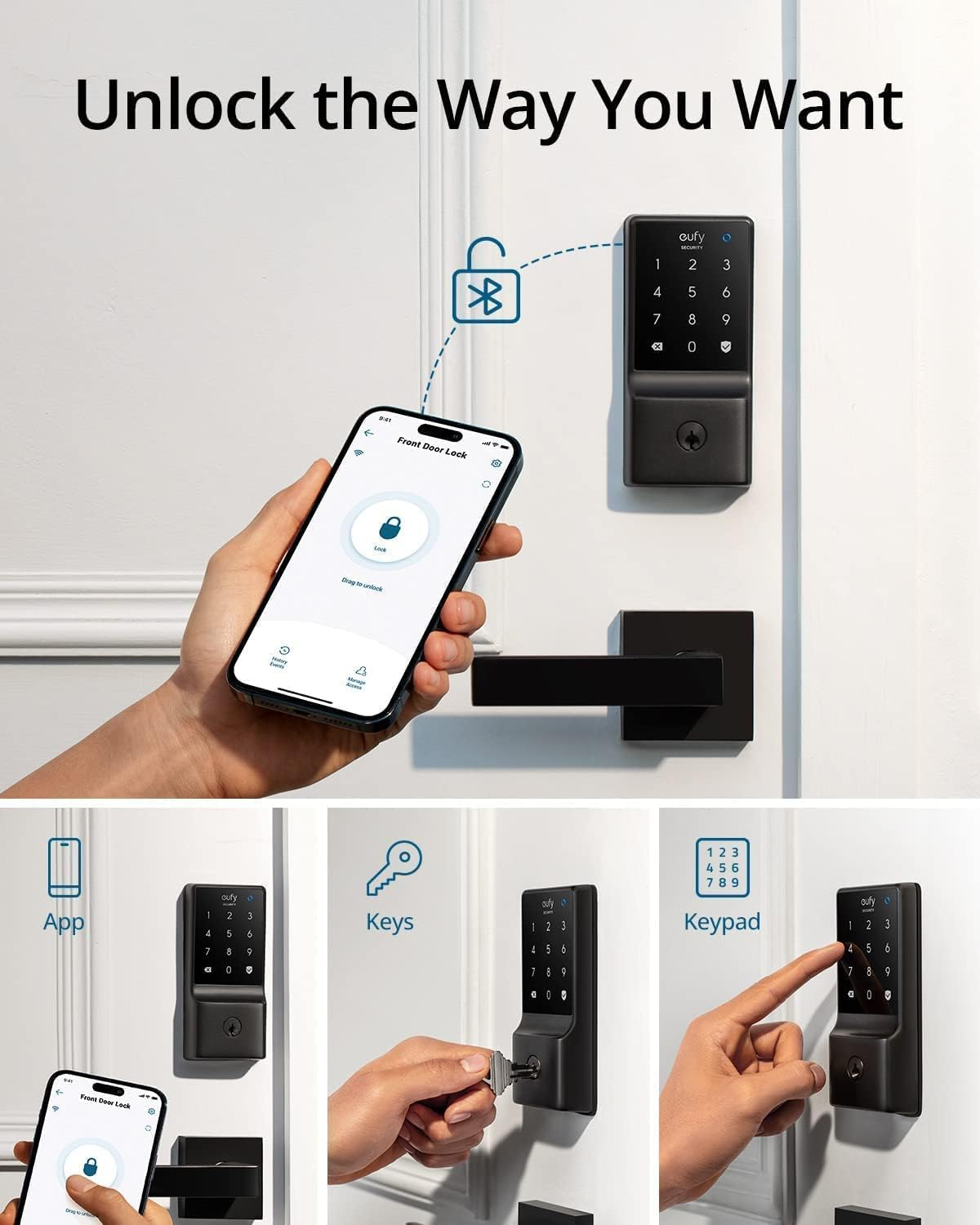 Eufy Security Smart Lock C210 - Wifi Enabled Keyless Entry Door Lock - Touchscreen Keypad, App Remote Control & BHMA Certified - Easy Install with 4 AA Batteries Included