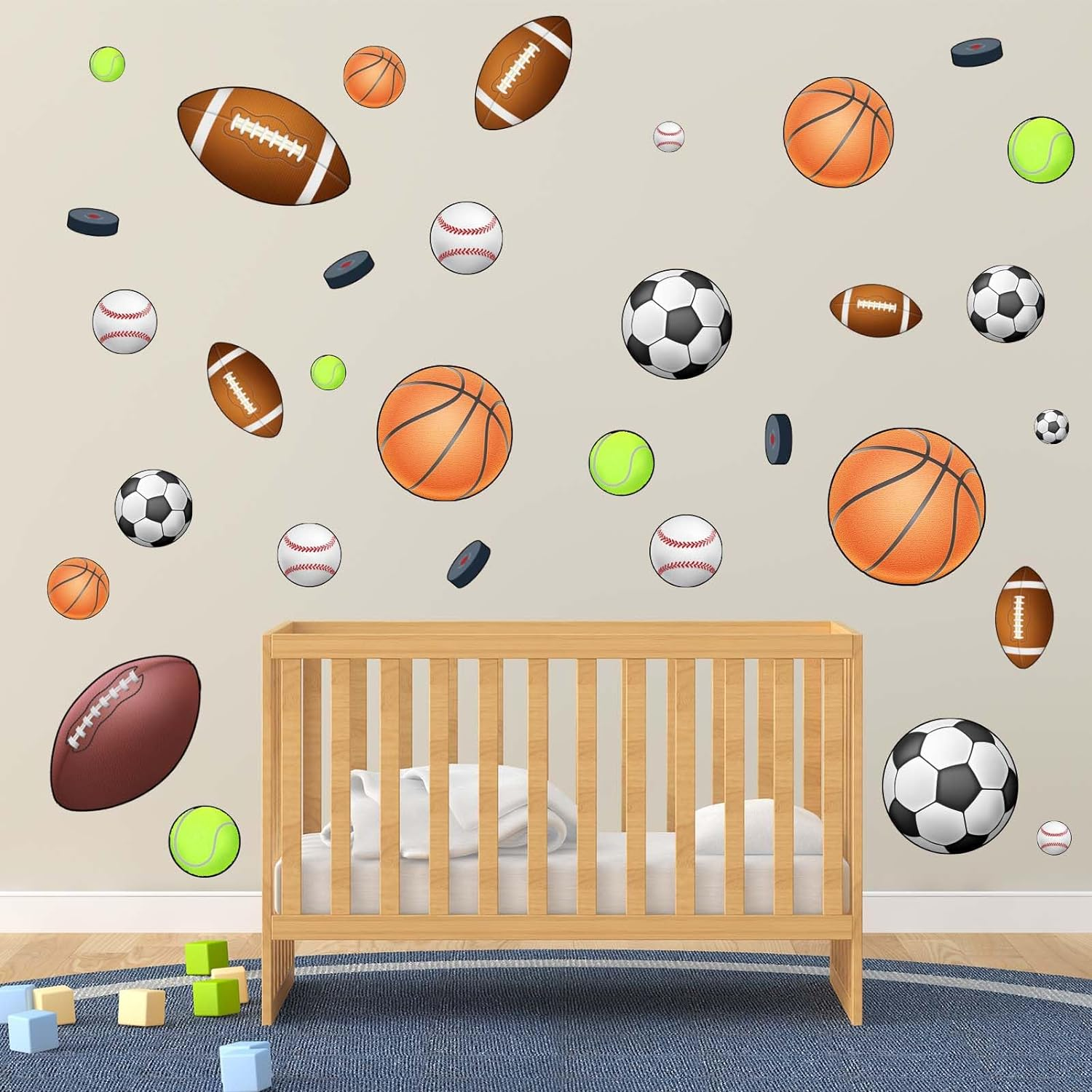Basketball Football Sports Wall Stickers - Kids Baby Boys Wall Decals - Nursery Playroom Classroom Daycare Game Room Bedroom Home Wall Decor image number 4