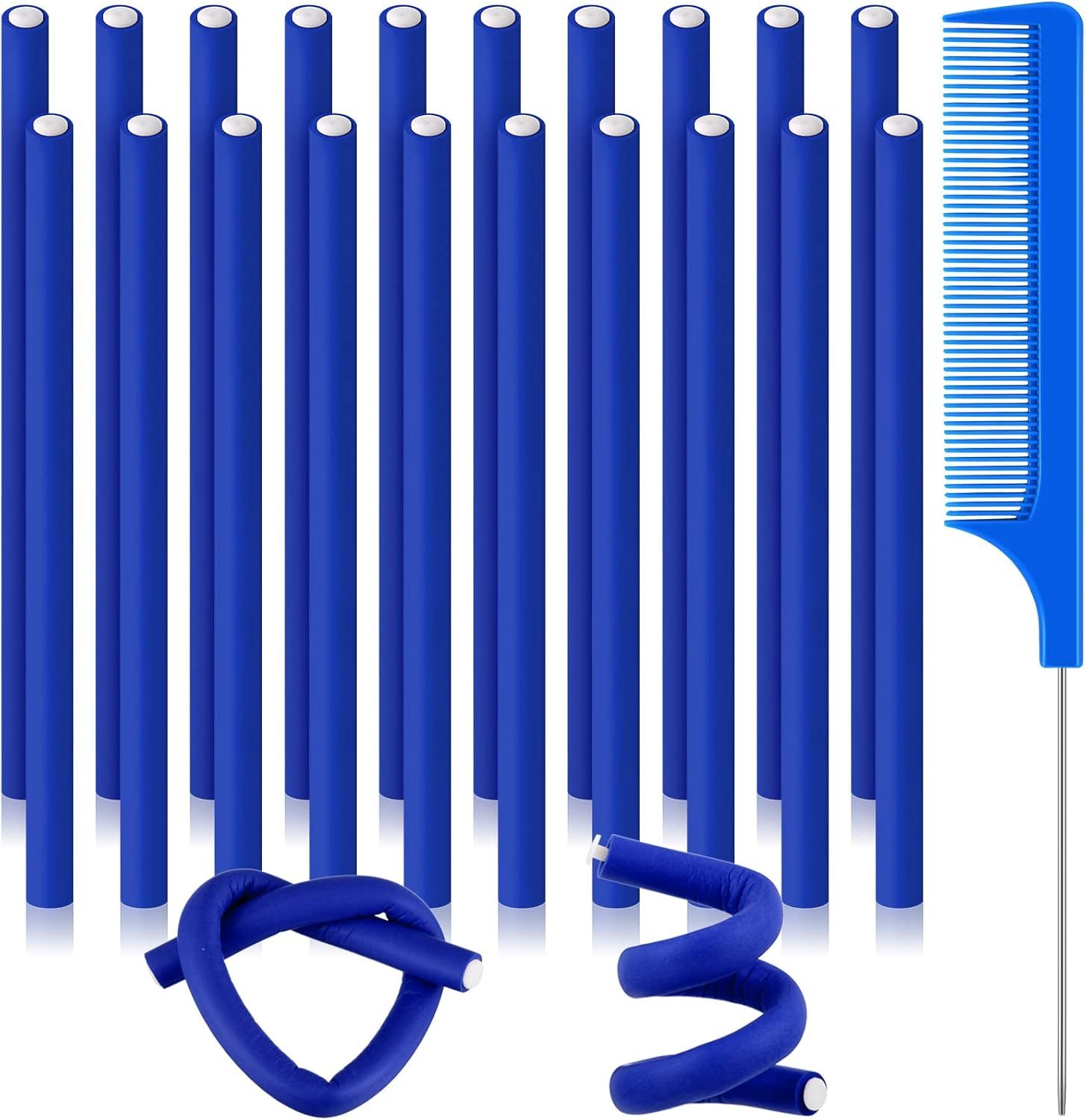 Chuangdi 20 Pcs Flexible Curling Rods Twist Foam Hair Rollers Soft Foam Hair Rods Rollers Curlers and Pintail Comb for Women Long and Short(0.31 X 9.4 Inch,Purple)