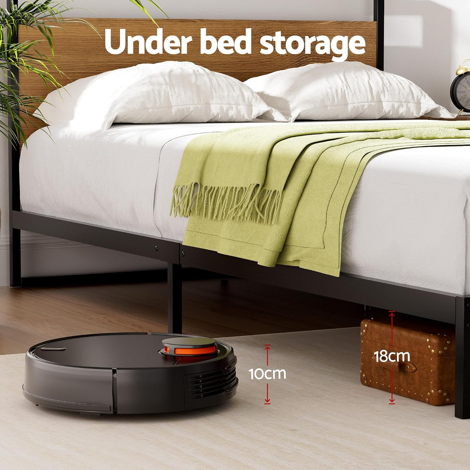 Artiss King Single Bed Frame Metal Bed Base with Headboard Metal Slats,Under Bed Storage Home Bedroom Furniture Black image number 6