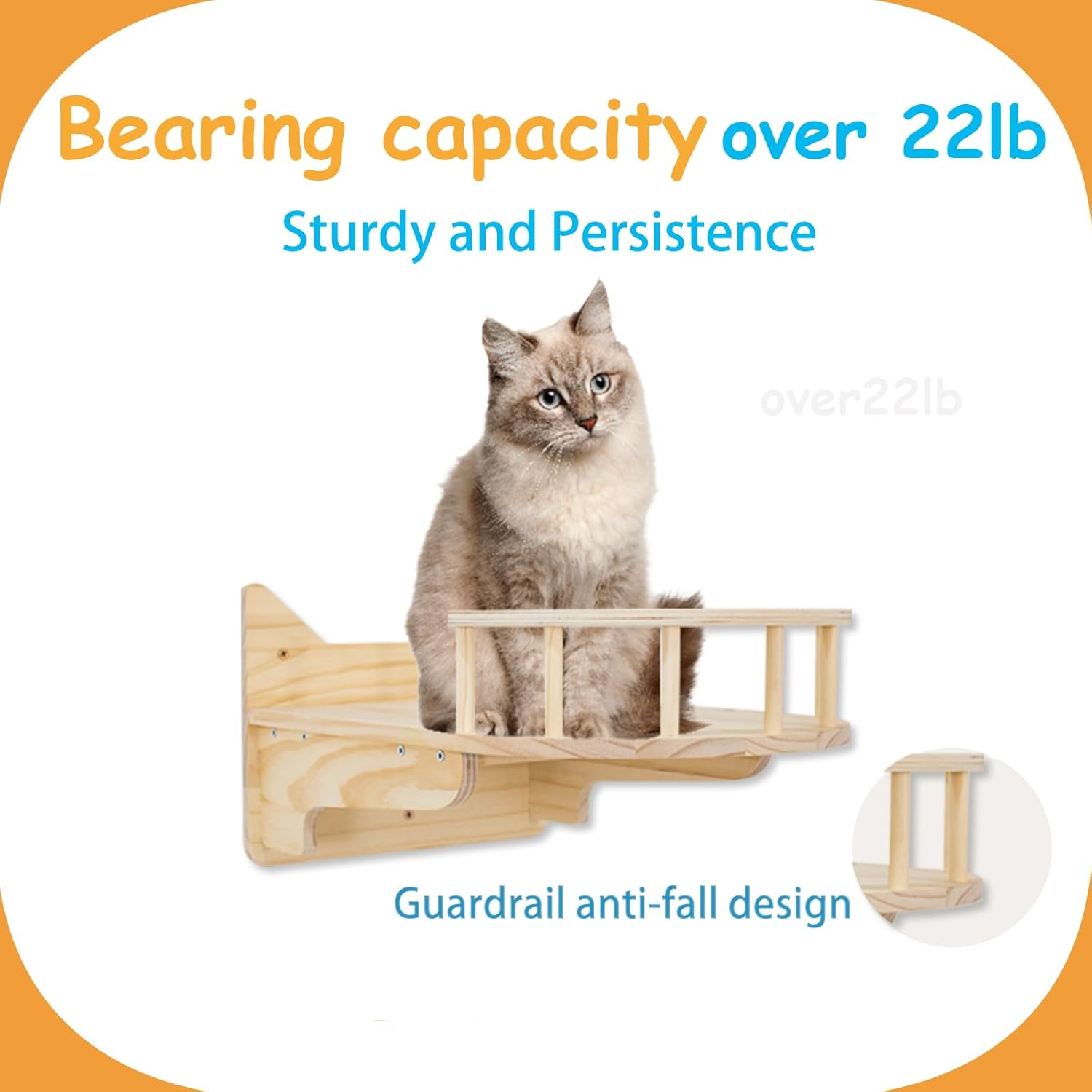 Pine Cat Wall Shelves, Set of 5 Cat Wall Furniture, Cat Scratching Post with 3 Steps, Cat Perch, Cat House and Cat Condo - Cat Shelves for Wall image number 6