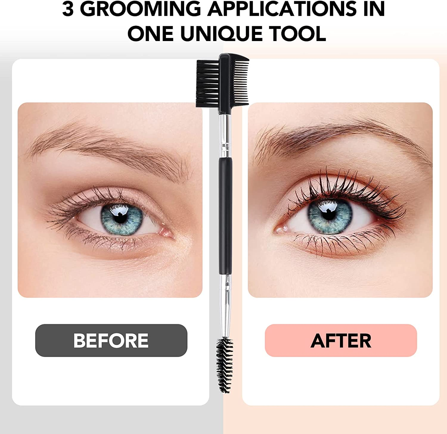 3 Head Eyebrow Eyelash Shaper Eyelash Comb Double Head Brush Makeup Grooming Tool Cosmetic with 3 Different Spoolie Brushes for Separating Lashes, Eliminating Mascara Clumps, Grooming and Shaping Brow image number 2