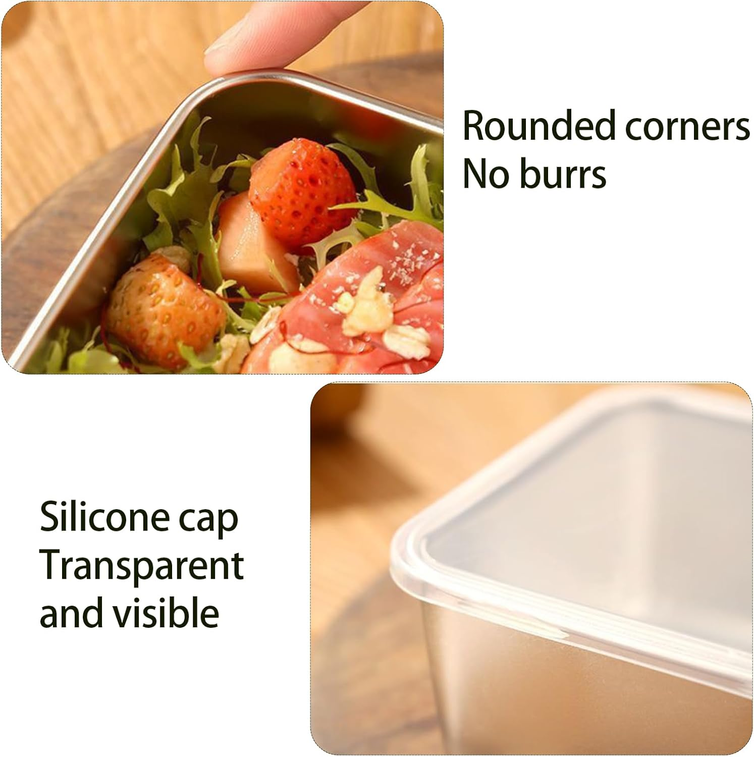 3 Pieces Stainless Steel Crisper Box, Refrigerator Crisper Food Storage Boxs, Food Containers Sets with Plastic Lid, Storage Boxs, Cold Cuts Box Fresh, Refrigerator Organizer image number 4