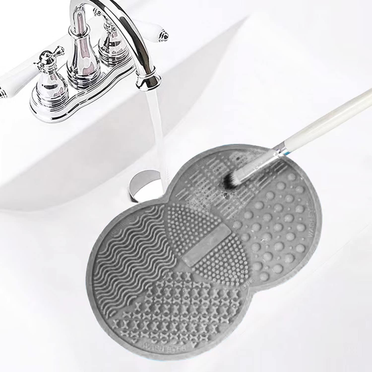 Silicone Makeup Brush & Sponge Cleaner - Cosmetic Brush Cleaning Mat, Powder Puff (Purple & Gray) image number 6