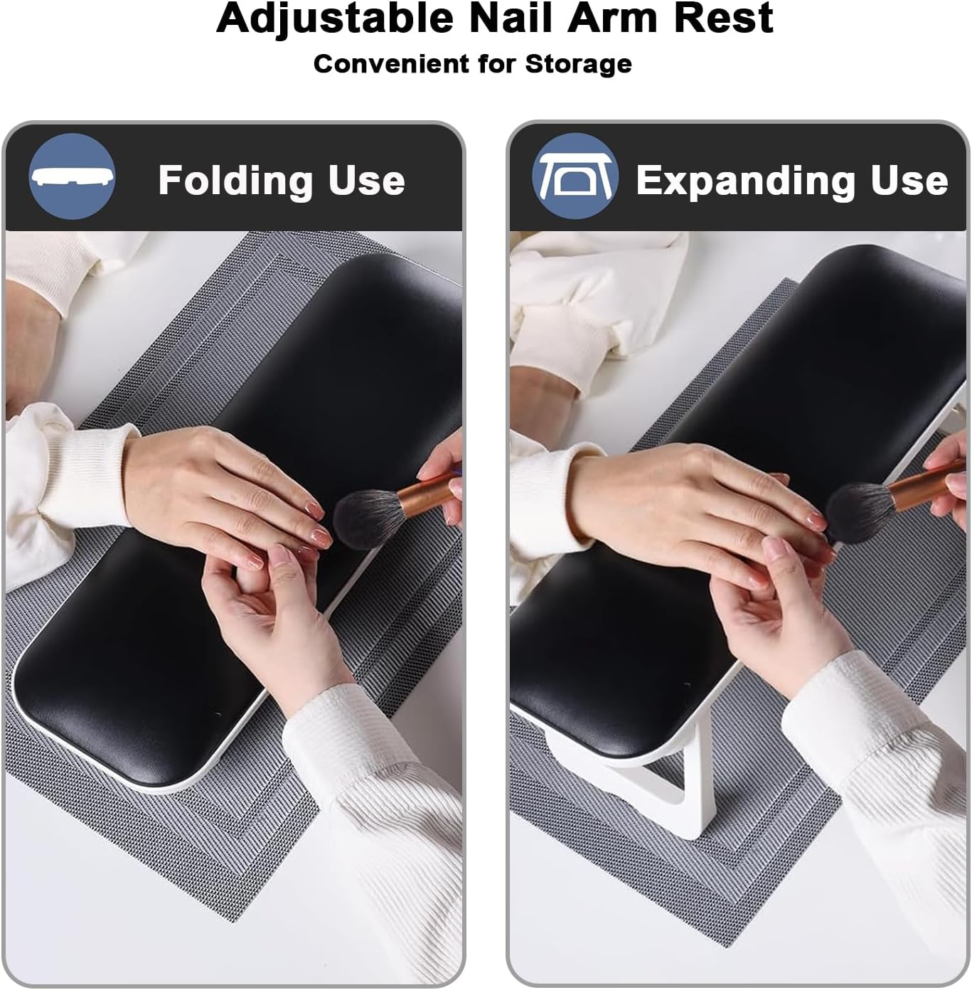 PU Leather Nail Arm Rest for Nails Tech, Foldable Hand Stand for Nail Tech, Big Nail Arm Rest with PVC Table Mat Microfiber with Bracket Manicure Arm Rest for Nail Salon Technician- H8 (Black) - Grey image number 4