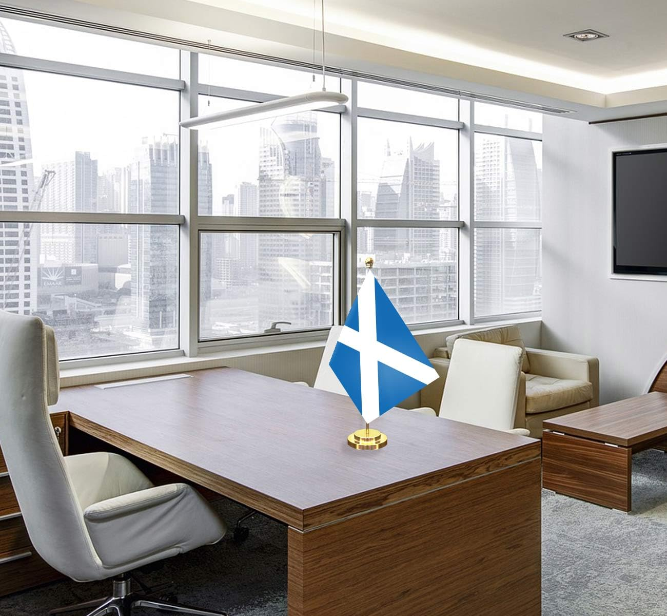 Scotland Desk Small Flag Set,5&times;8 Inch Mini Scots Desktop Banner,12" Metal Solid Pole Decor,Tiny Digital Printed Polyester Banner with Golden Base image number 2