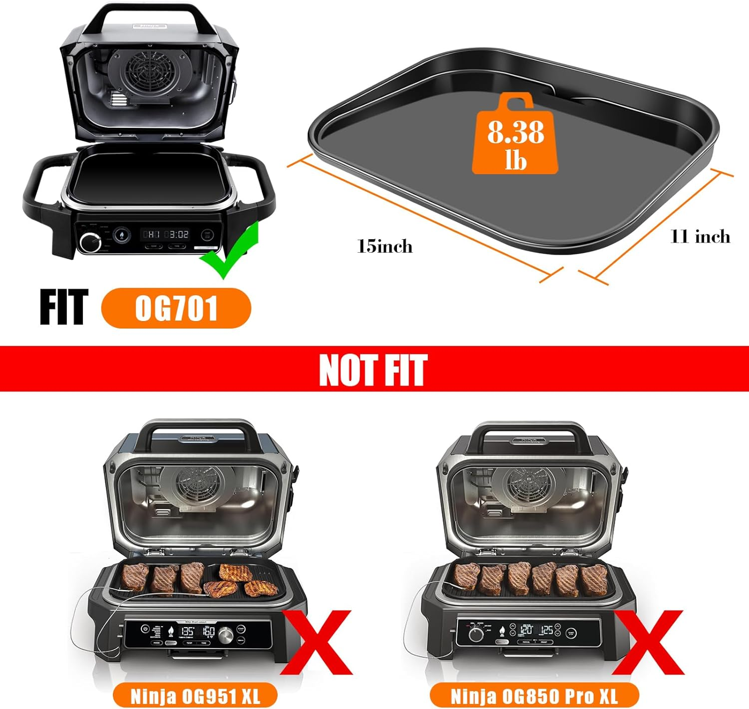 GRILL FORCE Cast Iron Griddle for Ninja Woodfire Grills, Griddle Plate, OG700 Series, Flat Top Griddle Compatible with Ninja Woodfire Outdoor Grills OG701, Ceramic Coating, Easy to Clean, Insert image number 3