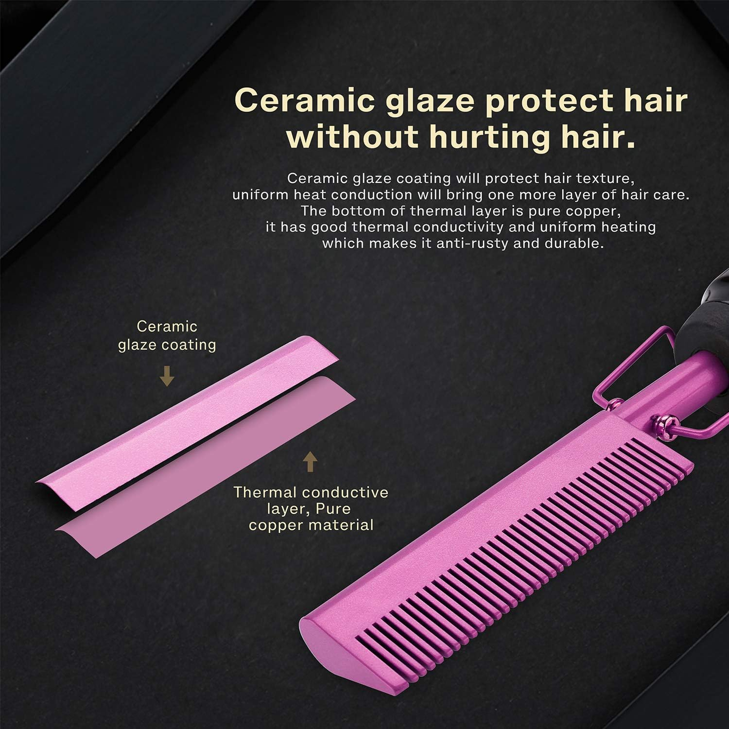 Homfu Electric Hot Comb Hair Straightener Heat Pressing Comb Curling Flat Iron Curler Hair Straightener Brush for Natural Black,Anti-Scald Beard Straightening Electric Press Comb - Gold image number 6