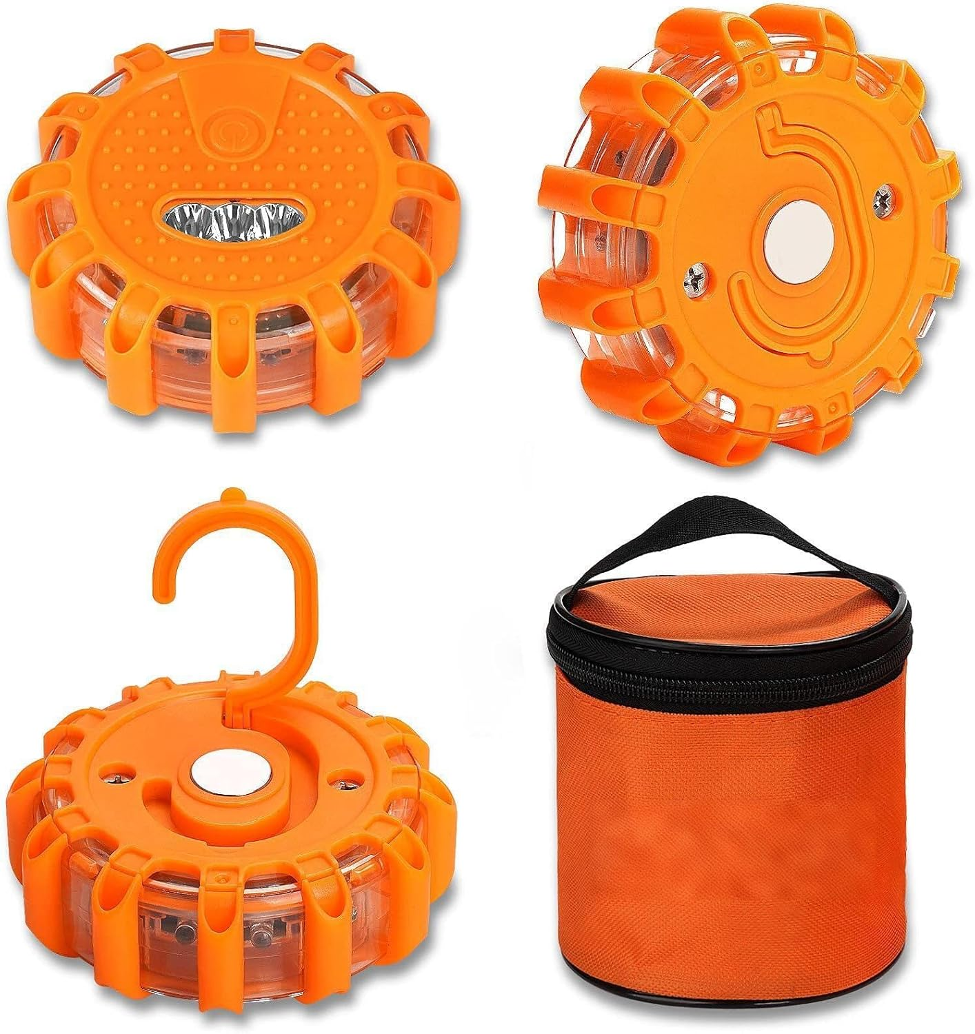 LED Road Flares Safety Flashing Warning Lights, Magnetic Base Hook Carrying Bag 9 Flash Modes, for Car Truck Boat 3Pack(Batteries Not Included) Orange image number 2