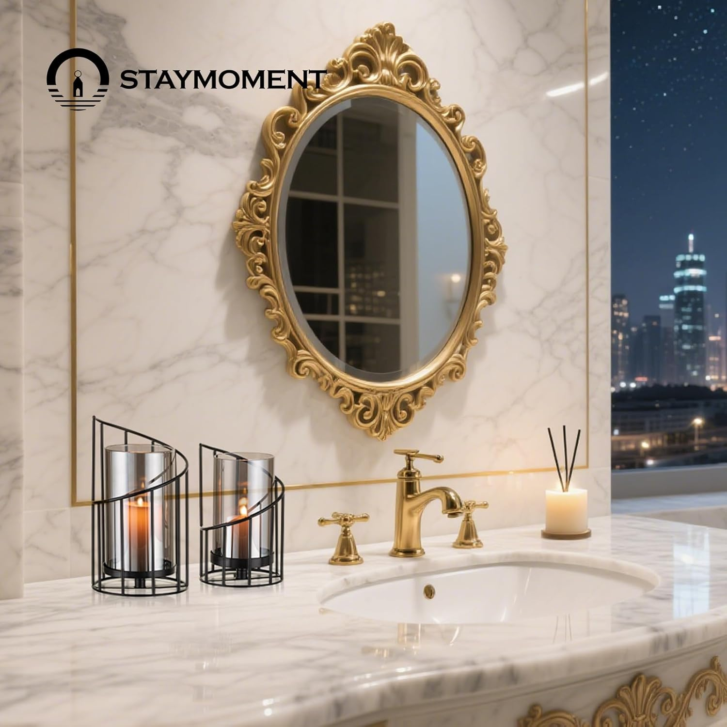 Staymoment Lantern Black Decorative Modern: Set of 2 Candle Holders Metal Lantern Outdoor Candle Holder Table Decoration Living Room Bathroom Garden Lanterns Outdoor and Indoor for Pillar Candle